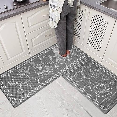Miniatura 6 de ROTTOGOON Juego de tapetes de cocina de 2 piezas, tapete de cocina acolchado antifatiga 17"x59"+17"x29", alfombra de cocina antideslizante e