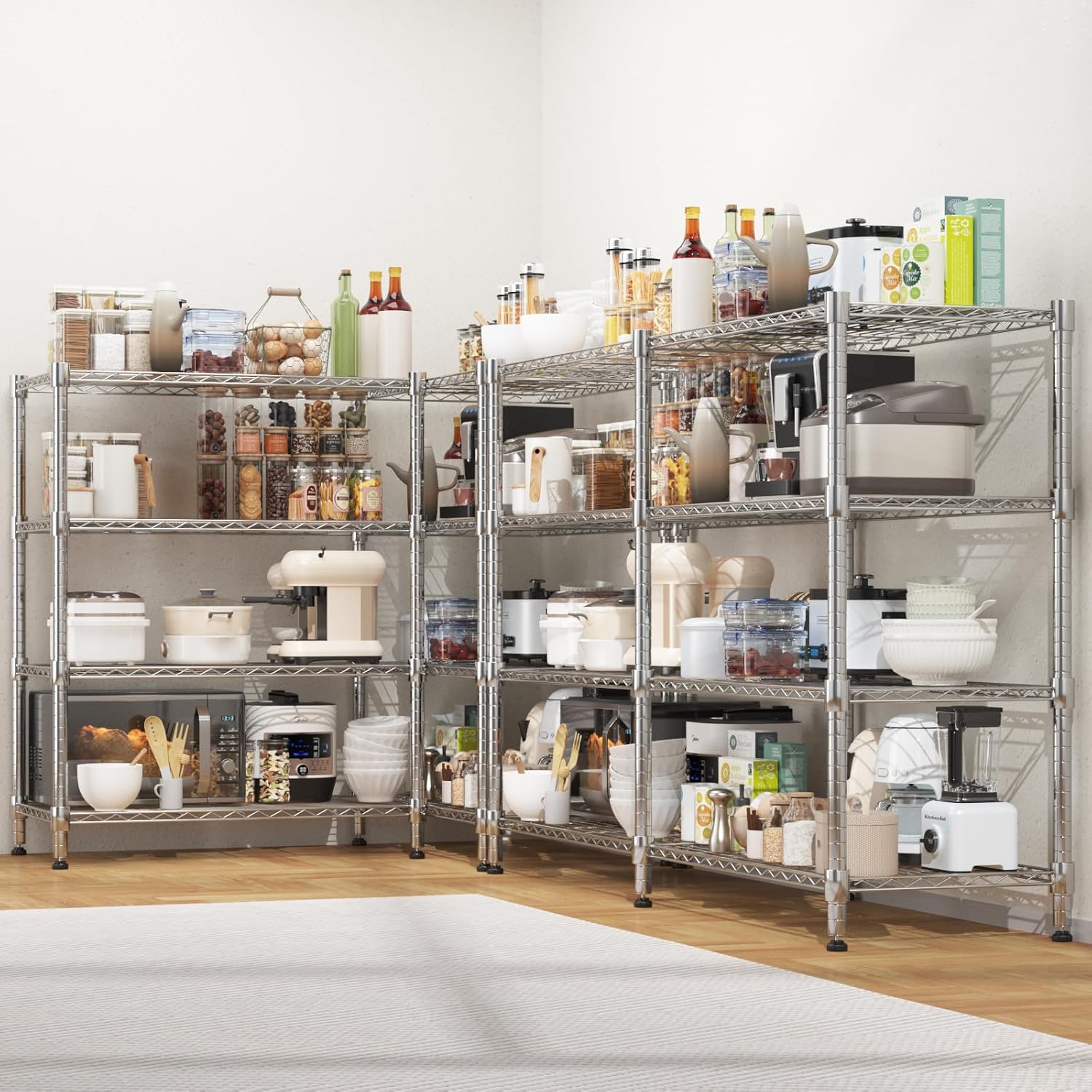 Homdox Heavy Duty Storage Shelves, 4 Tier Wire Shelving Unit, Adjustable Metal Shelves for Storage, Garage Rack Pantry Shelves Kitchen Shelving, 18"x72"x60", Silver Gray - Image 2