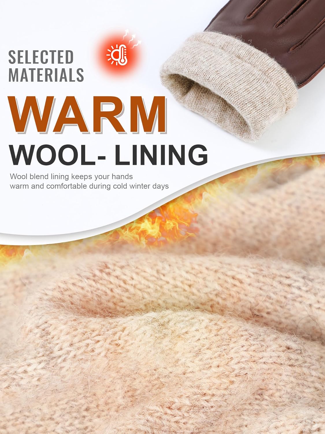 GSG leather gloves for men Sheepskin Classic Driving Gloves Winter Touchscreen Wool Lined Warm Gloves - Image 8