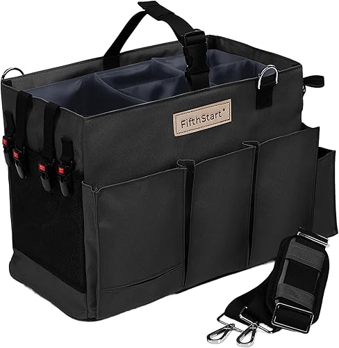 Miniatura 11 de FifthStart Organizador de limpieza multiusos con cintura, correa para el hombro, base de malla y 9 bolsillos, organizador de pañales fácil de