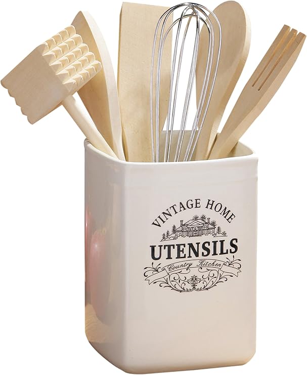 Pot à Ustensiles Typhoon Otto Carré Blanc – 1,5 L, Acier, Design Moderne Avec Badge Doré
