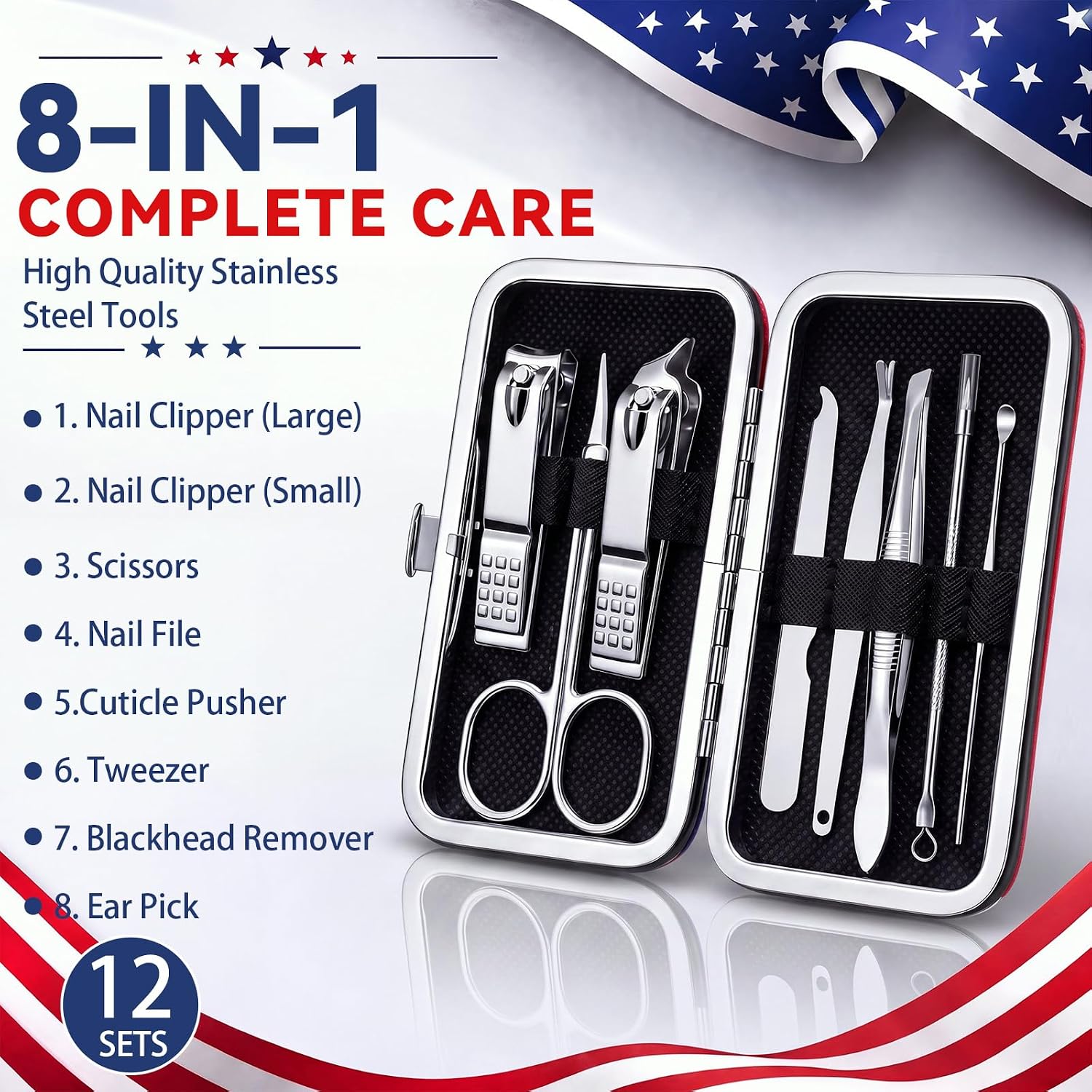 12 Set America Flag Nail Clipper Set Gift, Veterans Day Patriotic