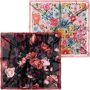 2PCS Silk Feeling Scarf Bandanas 27.5 Inches Large Square Satin Head Hair Wrap Scarves Cute Aesthetic for Women Girls