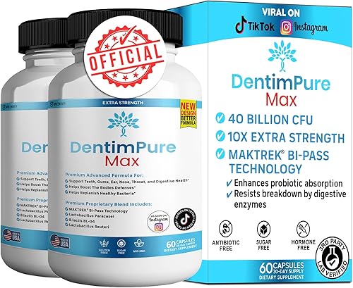 Miniatura 10 de DentimPure Max Suplemento probiótico extra fuerte con 40 mil millones de UFC – Apoya los dientes, las encías, los oídos, la nariz, la garganta y la
