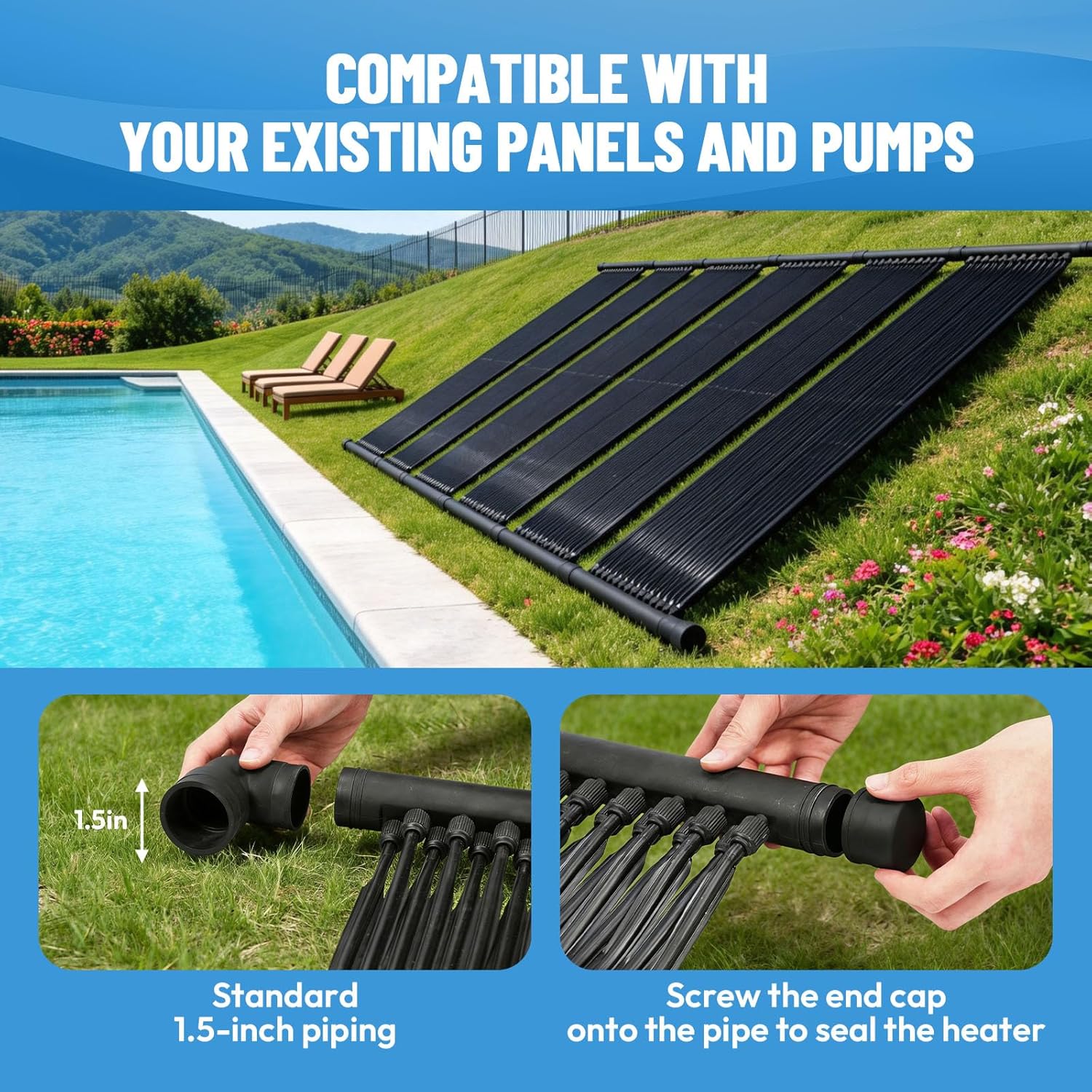 VINGLI 3PCS Solar Pool Heater for Above Ground and Inground Pools, 8FT x 16IN Solar Water Heater System, High-Efficiency Pool Solar Panels for Swimming Pools and Ponds