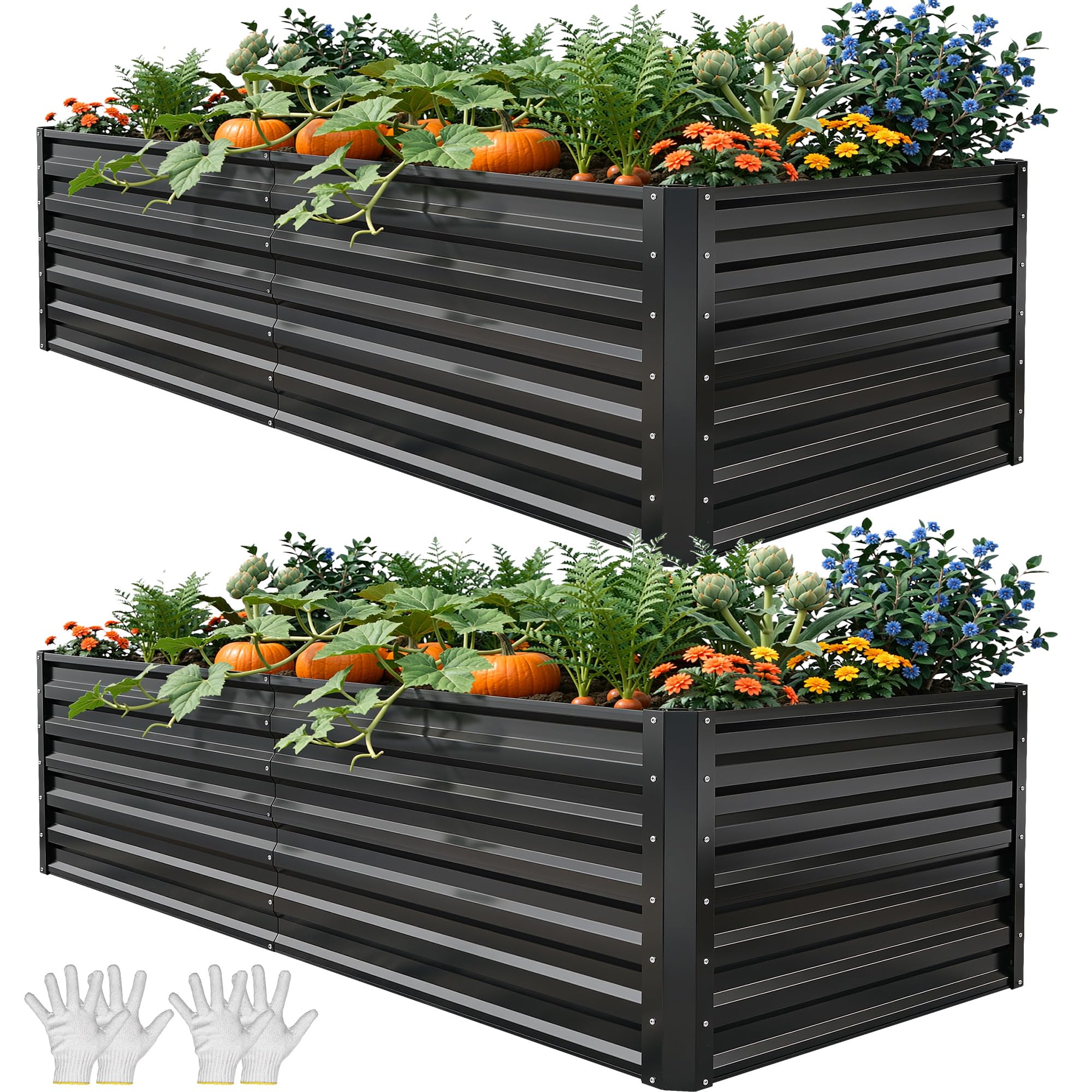 YITAHOME Raised Beds for Garden, 1550 L Raised Bed Made of Metal with 0.35 mm Galvanised Steel, Planter with Safety Edge and 4 Support Poles for Garden Fruits and Vegetables ⟮Silver, 240 x 120 x 54 cm
