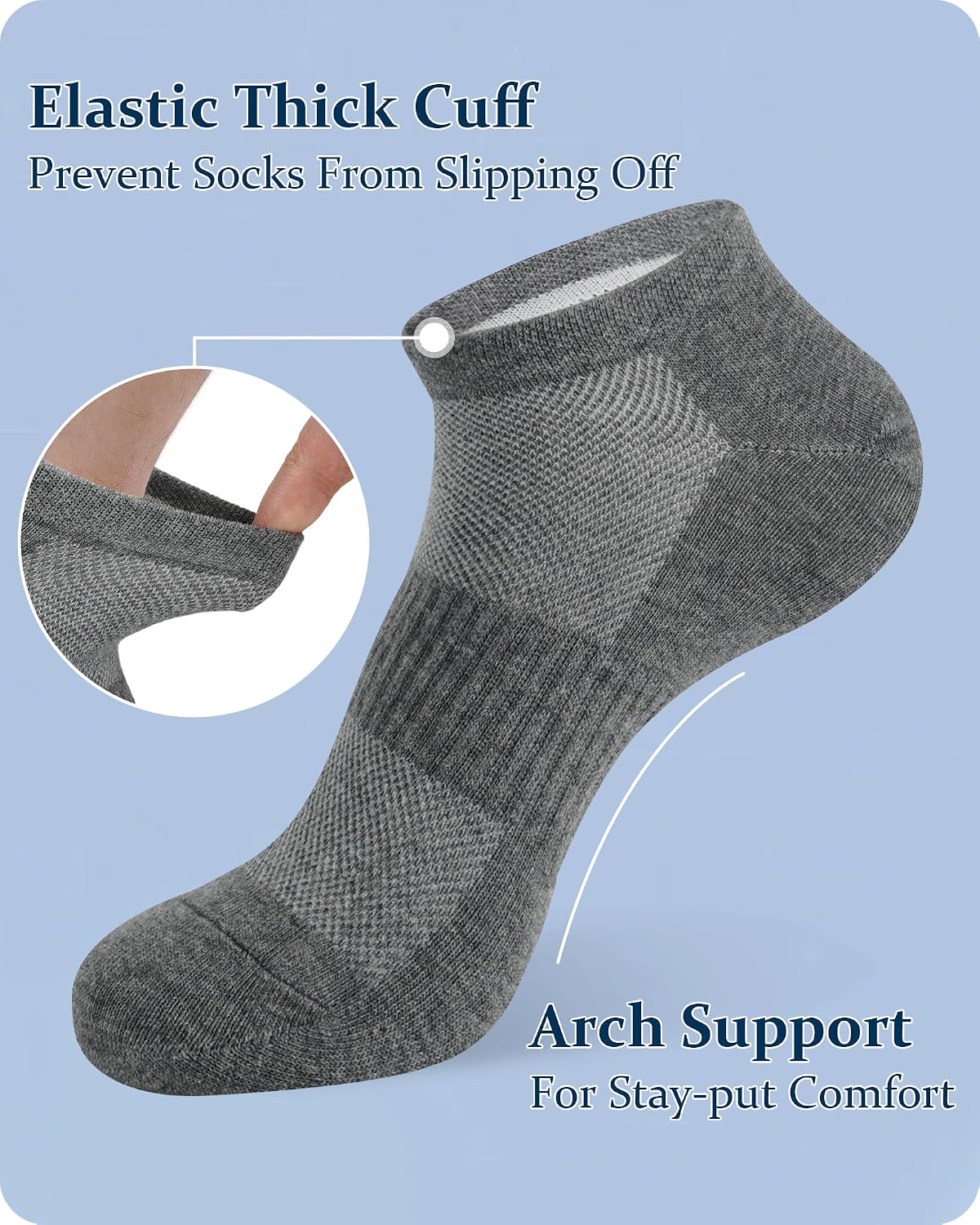 Jane Stone Men's Ankle Socks - 8 Pack Cotton Low Cut Non Slip No Show Socks Size 9-12/13-15 thumbnail