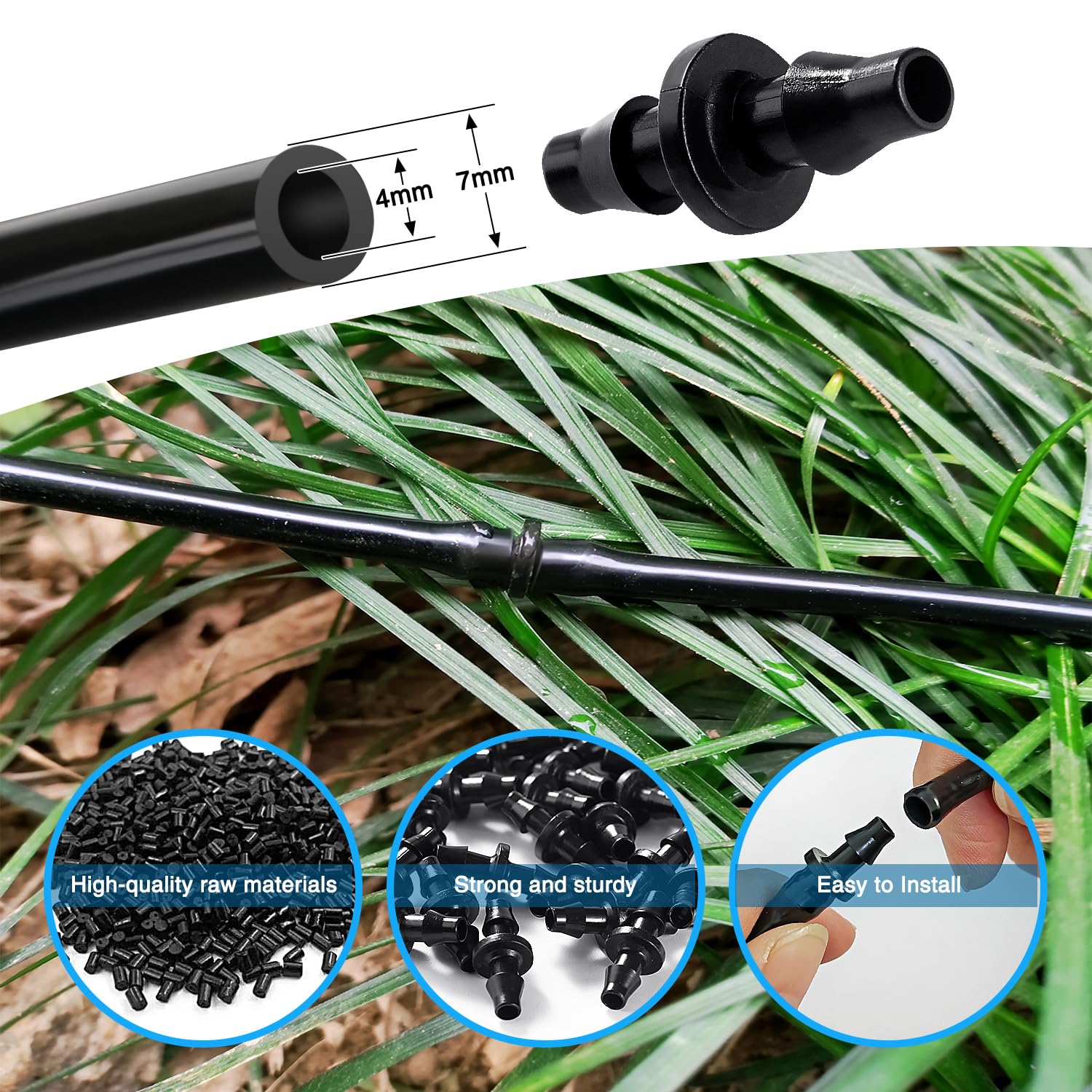VooGenzek 80 PCS 4/7 mm Plastic Drip Hose Connector, Irrigation Straight-Through Joints - Image 3