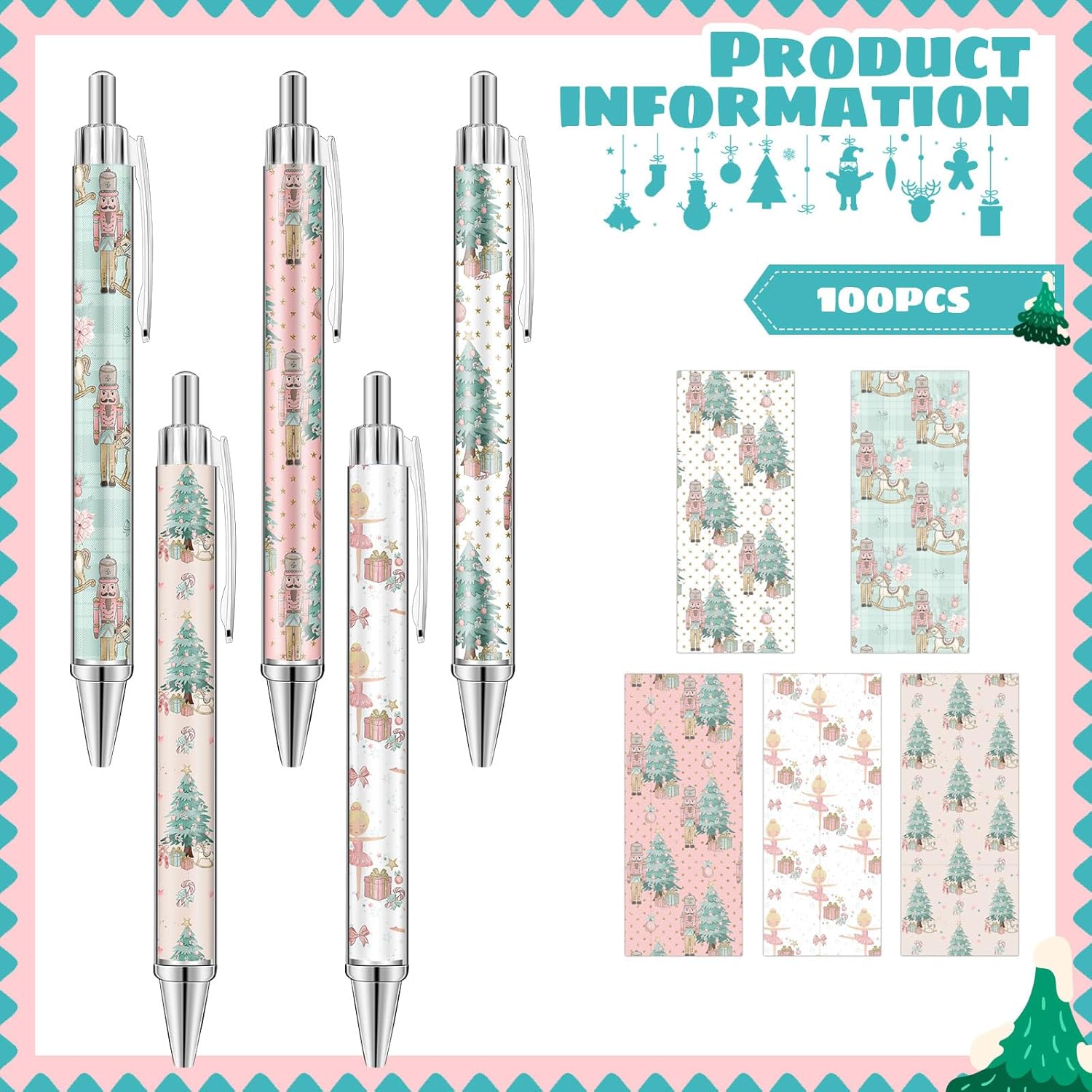 Motipuns 100 Pcs Christmas Ballpoint Pens Gift Bulk Cute Nutcracker Candy Santa Snowman Design Christmas Teacher Pens Gifts Bulk for Xmas Stuff Office Employees Coworkers Party Supplies(Nutcracker)
