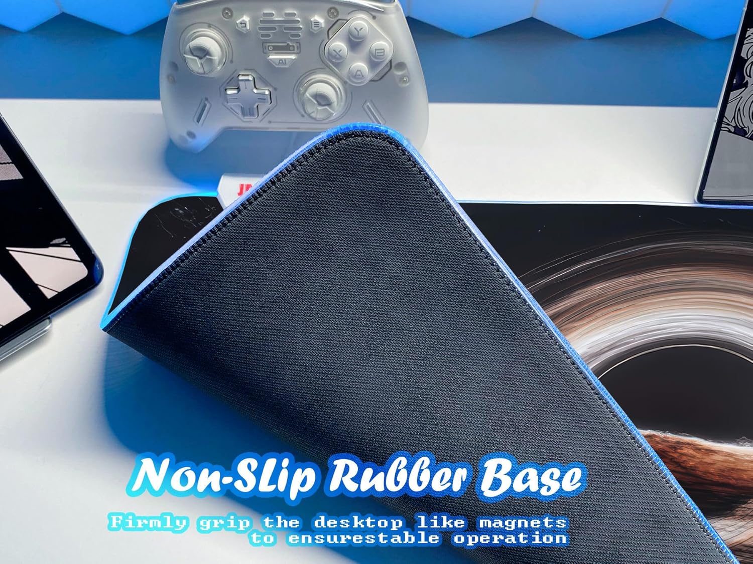 JMIYAV White RGB Gaming Mouse Pad 31.5x12 Inch PC XL Large Extended Glowing Led Light Up Desk Pad Non-Slip Rubber Base Computer Cool Mousepad Mat Desk Accessories Gaming Setup Singularity