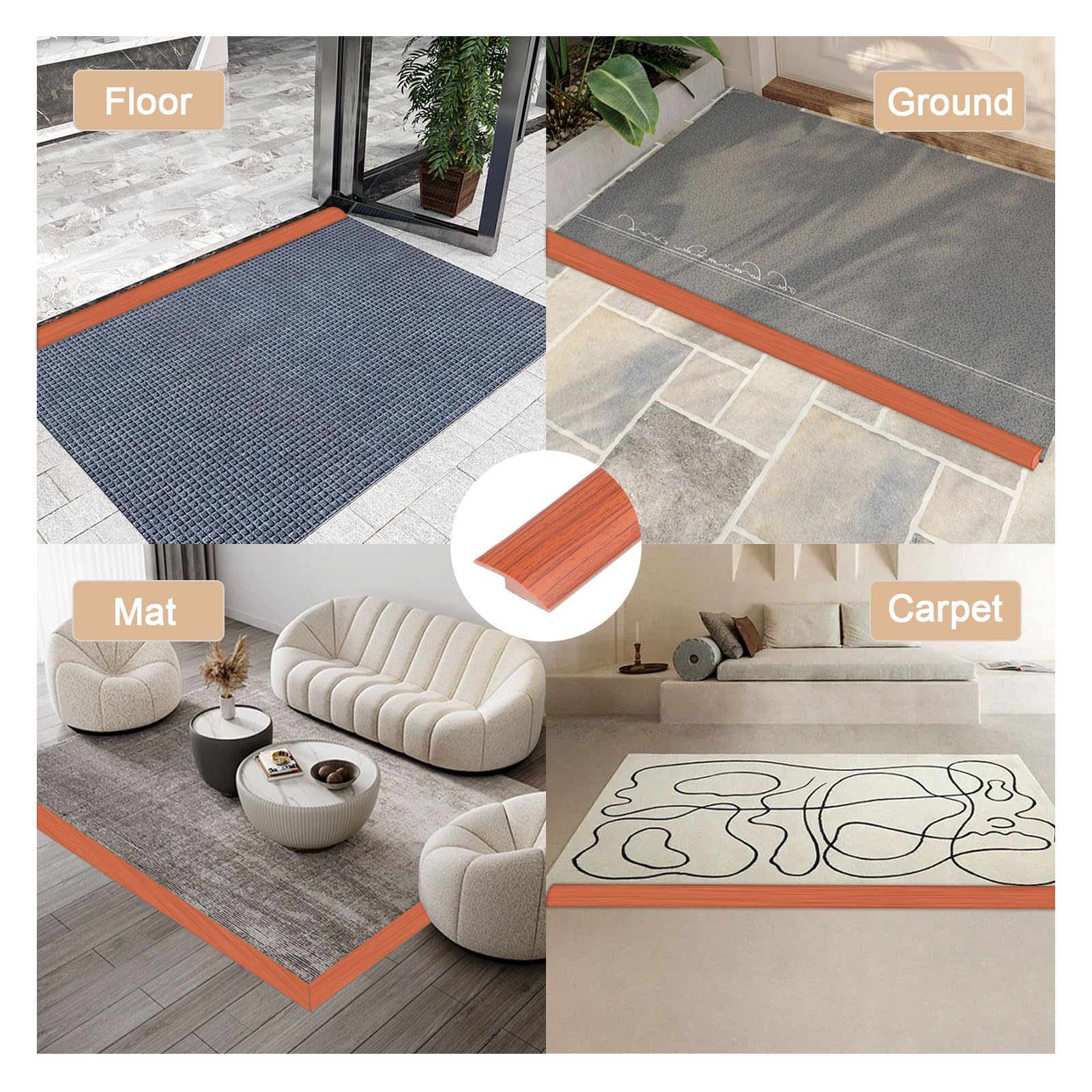 100cm Striscia di Soglia, Strisce di Rivestimento per Porte per Tappeti, Strisce Divisorie Autoadesive per Pavimenti a Soglia con Moquette, Altezza di Transizione Inferiore a 5 mm (Teak)