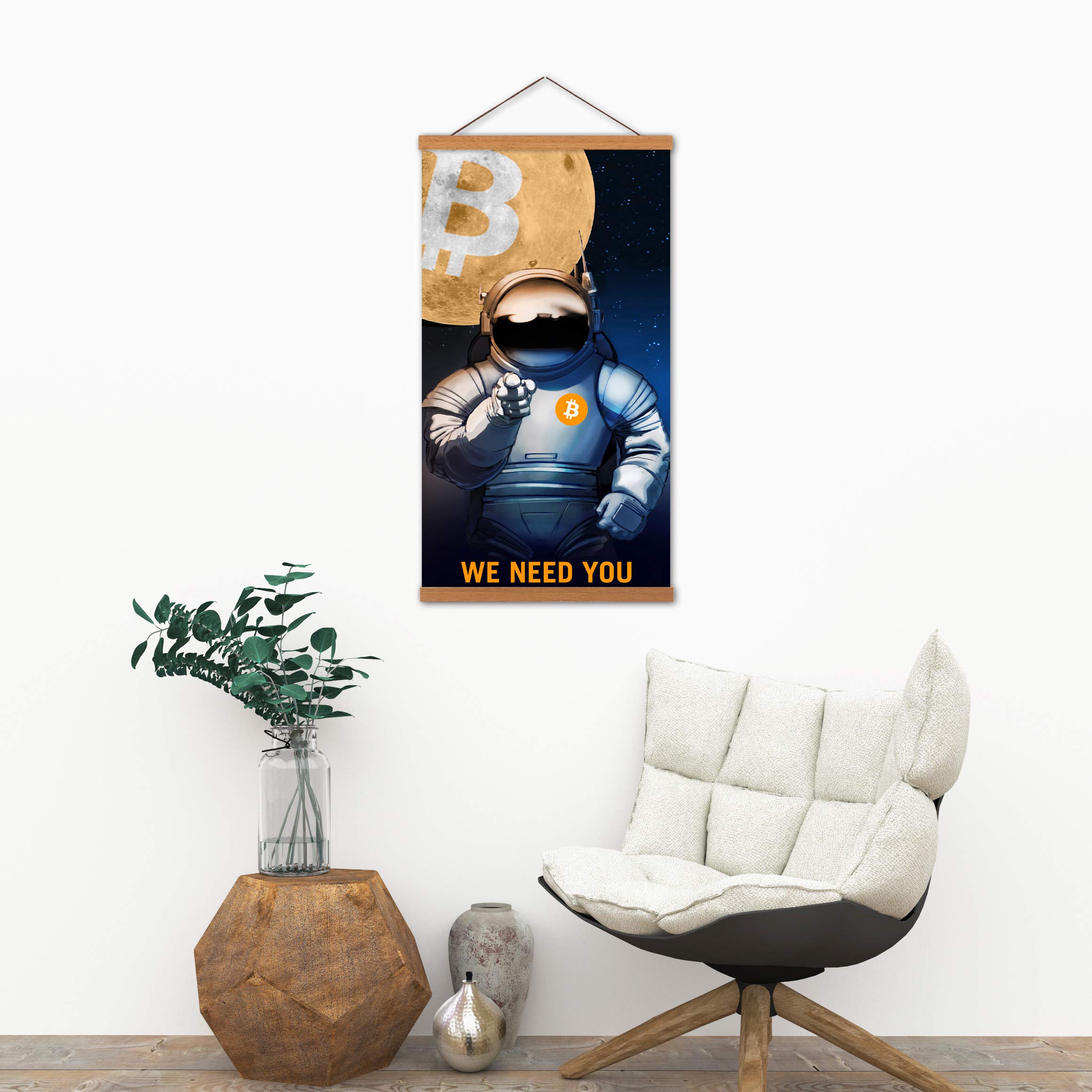 Wee Blue Coo Bitcoin Recruitment Crypto Moon Astronaut Canvas Wall Art  Print Poster Magnetic Hanger Clip Frame 24x12 Inch : Amazon.ae: Home