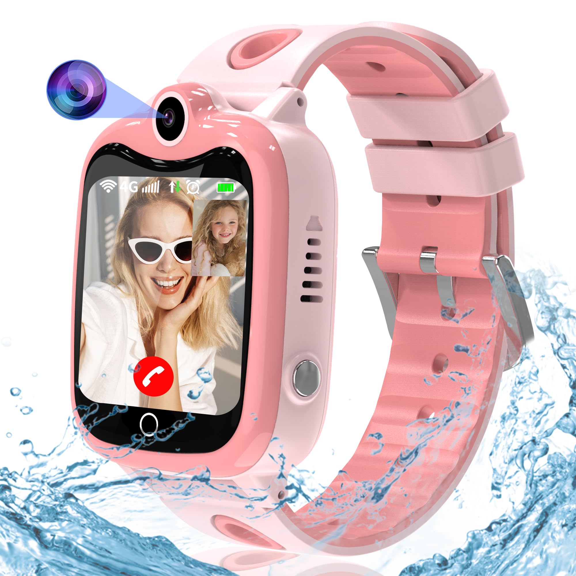 Kesasohe 4G Reloj Inteligente Niño, Smartwatch Niños con GPS y Llamadas HD Video Llamada SOS Chat SMS 7 Juego Cámara Despertador IP68 Impermeable Modo Clase, Reloj GPS Niños con Tarjeta Nano SIM