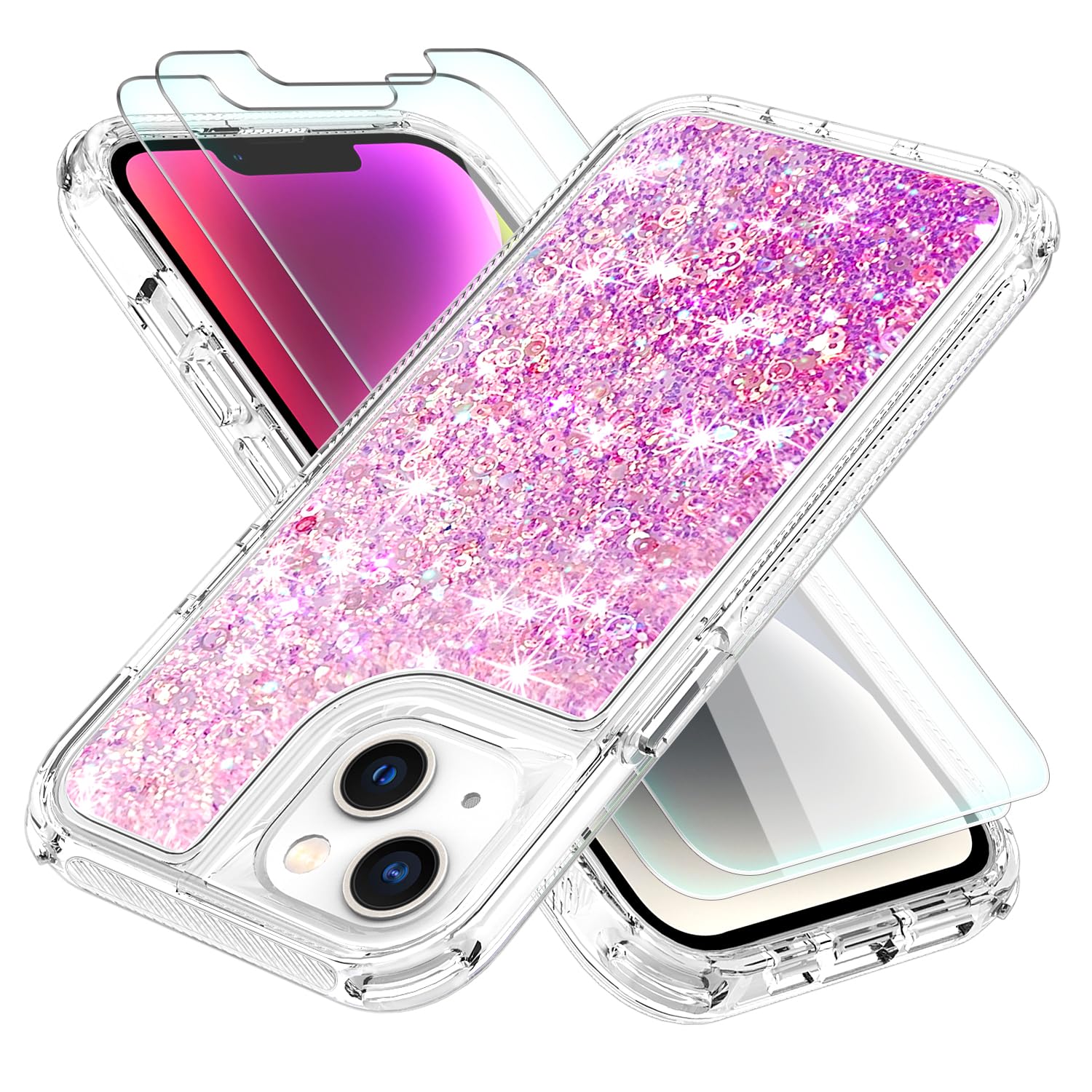 Coque à paillettes iPhone 15 avec 2 verres trempés transparents - 7