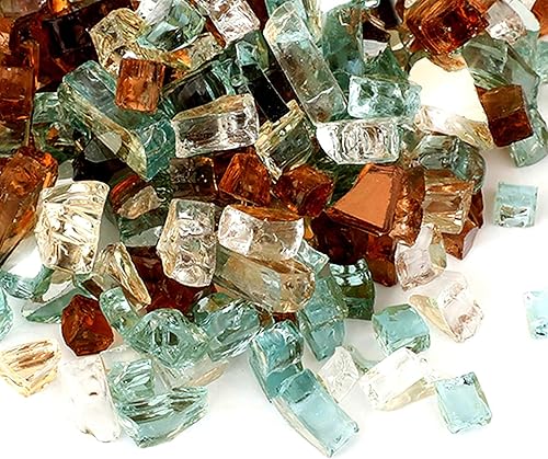 Skyflame Vidrio de Fuego Mezclado de 10 Libras para Hoguera, Chimenea y Paisajismo - Vidrio de Fuego Templado Reflectante de 14 de Pulgada Dorado,