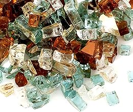 Skyflame 10-Pound Blended Fire Glass for Fire Pit Fireplace Landscaping - 1/4 Inch Reflective Tempered Fireglass Gold, Light Green, Copper