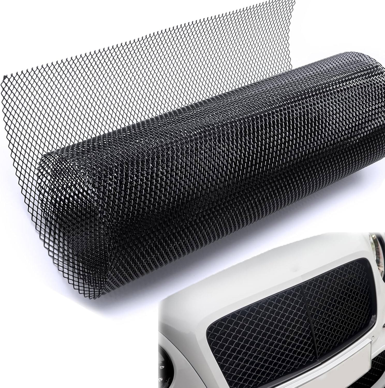 40''×13'' Car Grill Mesh Metal Mesh 101x33cm Black Painted Aluminum Alloy Expanded Metal Sheet with 6x12mm Rhombic Hole Insert Bumper 6x12mm Rhombic Hole Metal Mesh