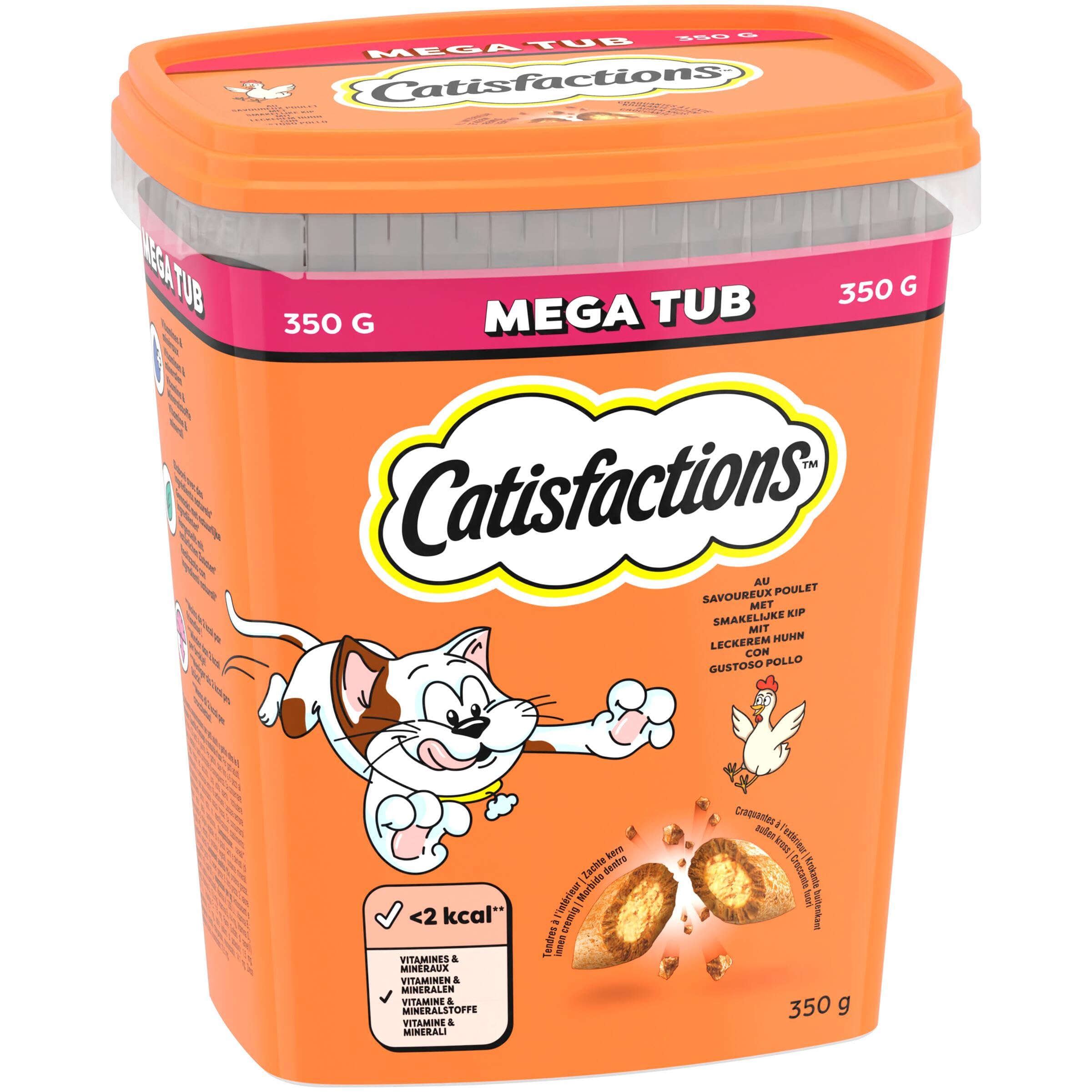 Catisfactions Snack para Gato, Formato de Reserva 700 g con Sabor a Pollo, 2 Tubos Maxi de 350 g Cada uno