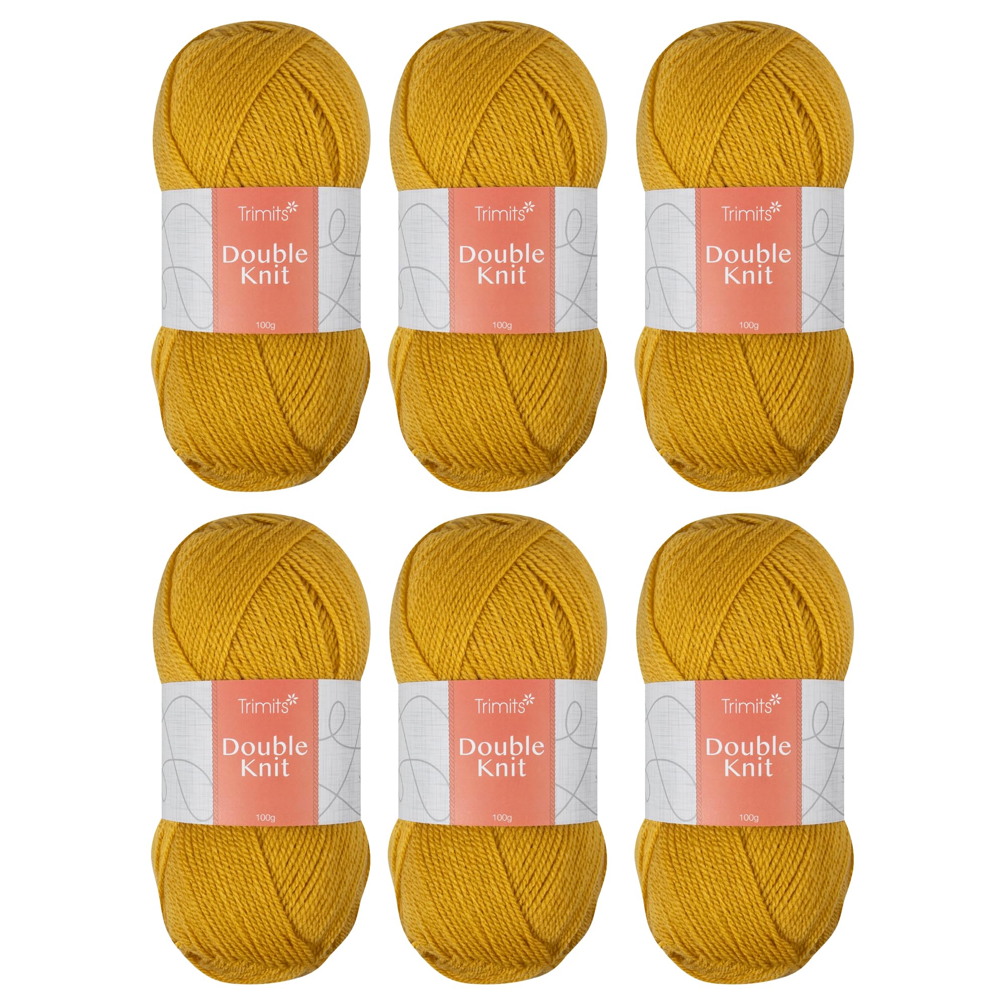 Trimits Double Knit Acrylic Yarn Wool for Knitting and Crochet - 6 x 100g (280 metres) - Soft Touch Easy Care Machine Washable DK Yarn, Oeko-TEX Certified Fibre, Mustard
