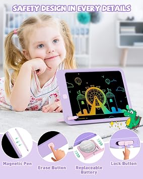 KOKODI LCD Writing Tablet for Kids, 10 Inch Colorful Drawing Tablet, Educational Learning Kids Toys for Age 3-12 Years Old, Toddler Doodle Board, School Supplies for Girls, Birthday Gifts,Purple