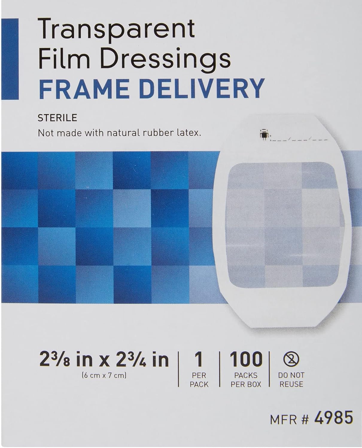 McKesson Transparent Film Dressing, Sterile, Frame Delivery, 2 3/8 in x 2 3/4 in, 100 Count, 1 Pack