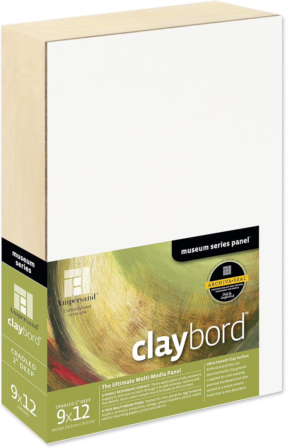 Ampersand Art Supply Wood Painting Panel Museum Series Claybord, 9 x
