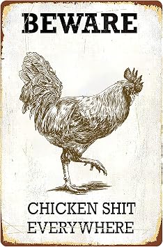 Royal Tin Sign Rooster Beware Chicken Shit Everywhere 11.8 7.8 inches, Rectangle Metal Signs for Home and Kitchen Bar Cafe Gas Station Garage Retro Wall Decor, Vintage Decoration Gift.
