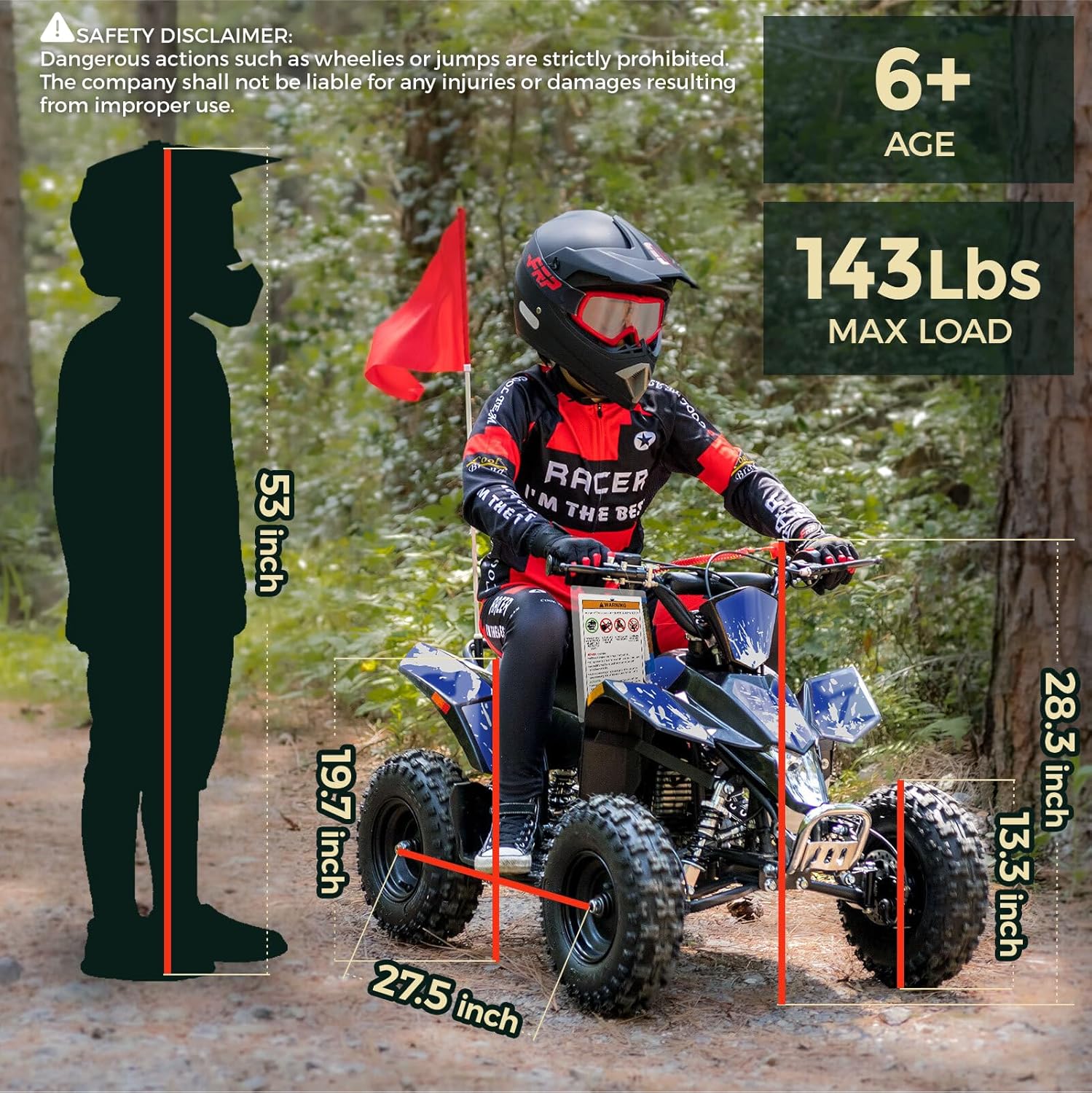 FRP GA40 Sahara 40 CC 4-Stroke Kids Gas Powered ATV, Kids Gas 4 Wheeler With Front and Rear Disc Brake, Speed Control Weight Support Up to 143 LBS (Blue)