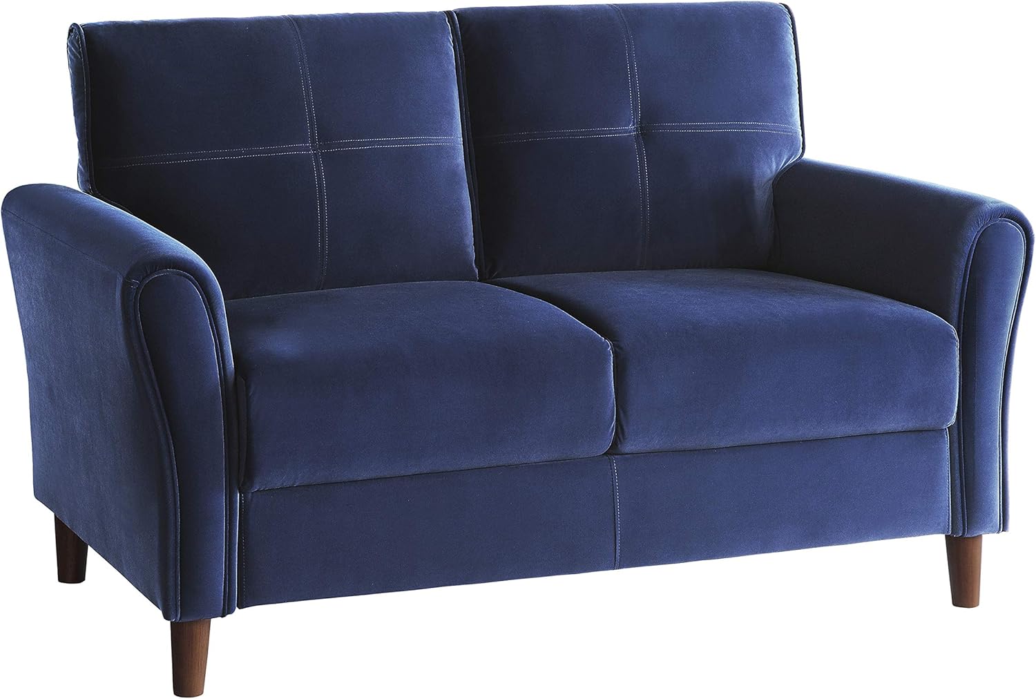 Lexicon Velvet Couch Living Room Sofa, Deep Seats, Flared Arms with Tufted Back Cushion, Solid and Easy to Assemble, Also Fits for Bedroom, Small Space and Apartment, 2 Seater Couch, Blue