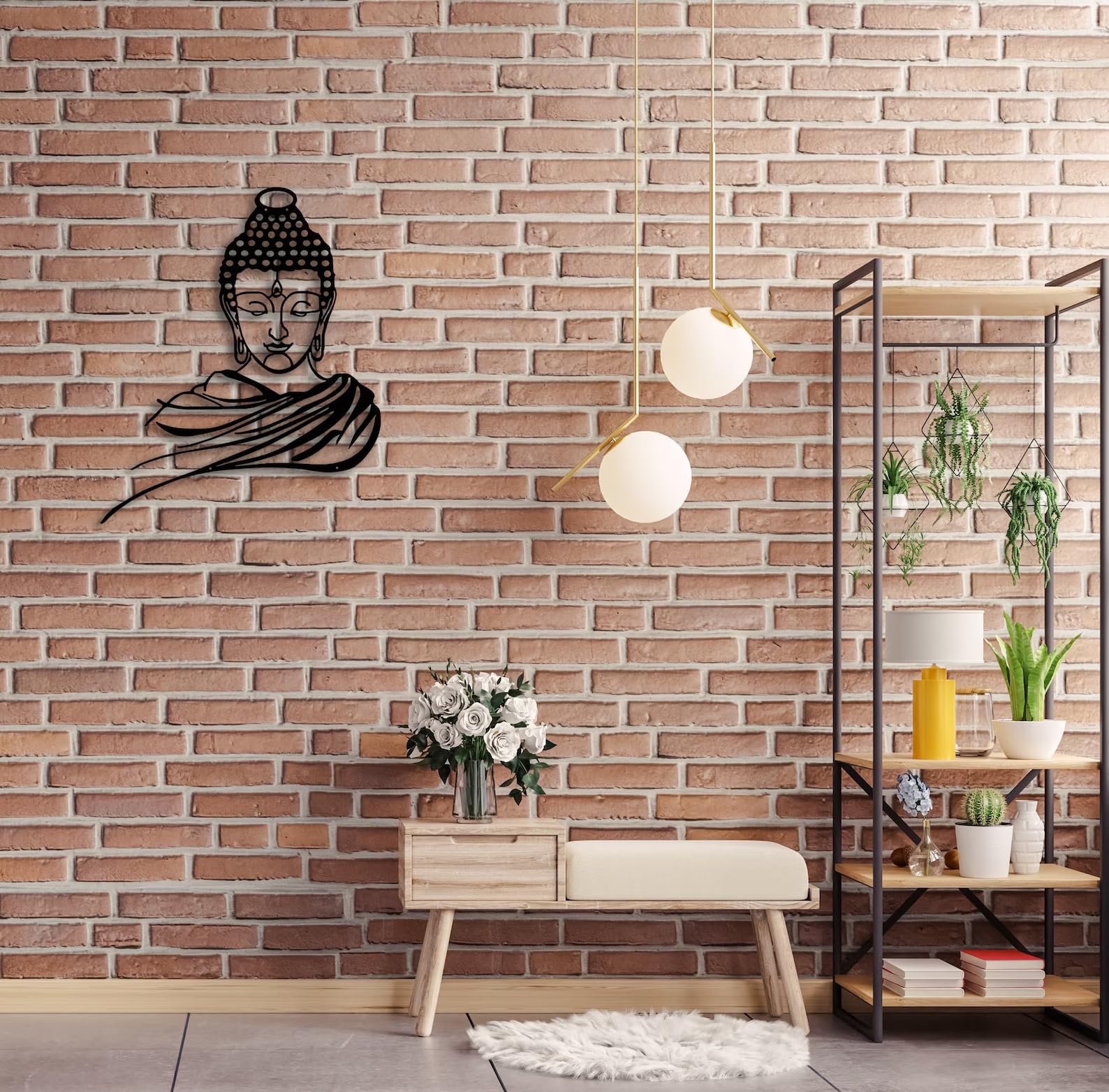 Herrlich Homes Steel Lord Buddha Metal Wall Hanging Art Home Decor for Living Room, Bedroom, Kids Room | W:16.4 x H:19.7 inches W:41.7 x H:50 cm | Black