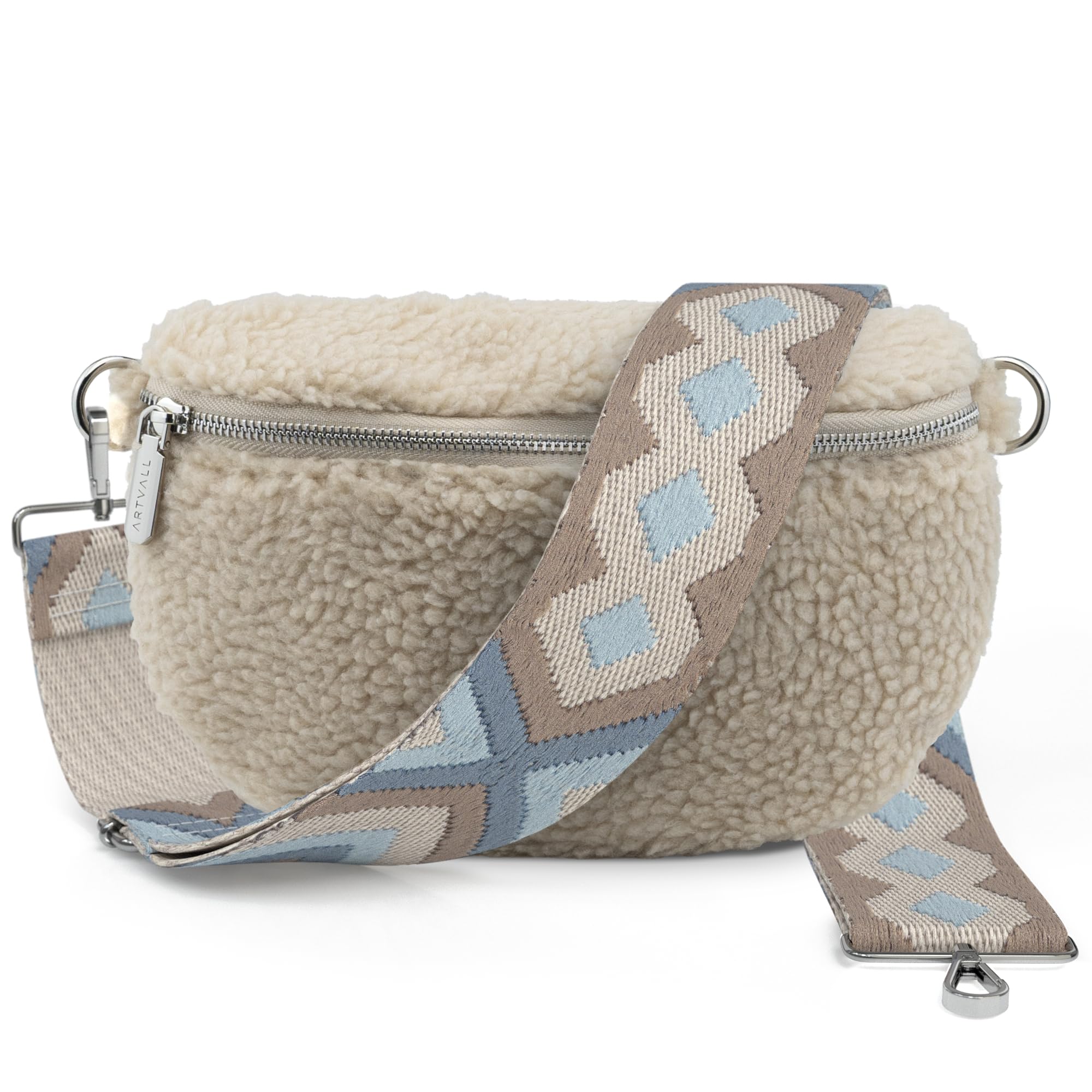 Umhängetasche Teddystoff Tasche Handtasche Plüschtasche Bauchtasche Teddyfell Plüsch mit Schultergurt Design Taschenband abnehmbar verstellbares Riemen Crossbody Bag Damen mit Reißverschluss