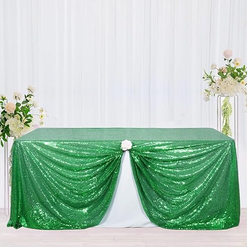 Miniatura 8 de Poise3EHome Mantel de lentejuelas verdes de 60 x 102 pulgadas, mantel verde brillante para Navidad, cumpleaños, fiesta, decoración de graduación