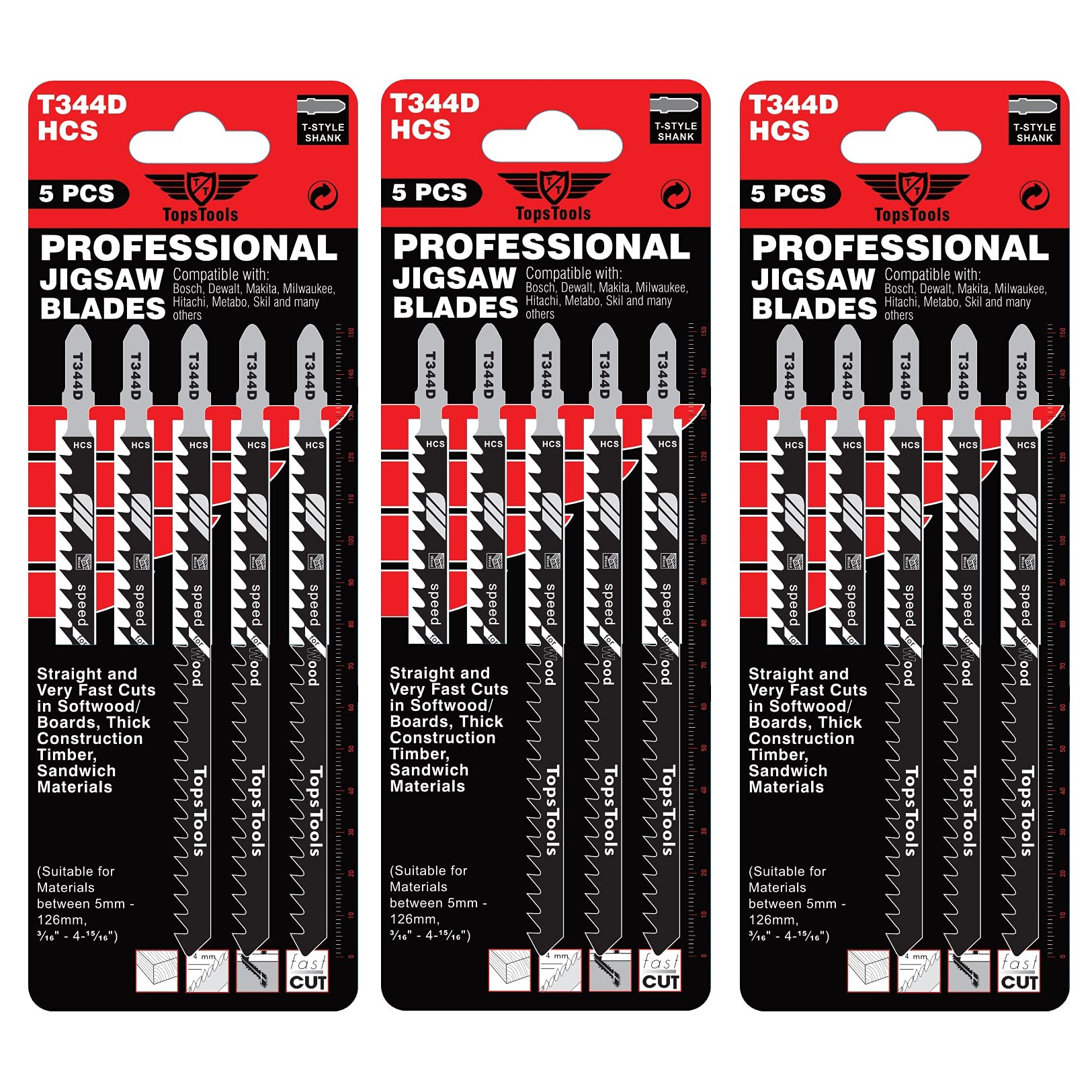 15 x TopsTools JSTT344D_3 T344D 152mm Jigsaw Blades Designed for Long Clean Straight and Fast Cuts in Wood