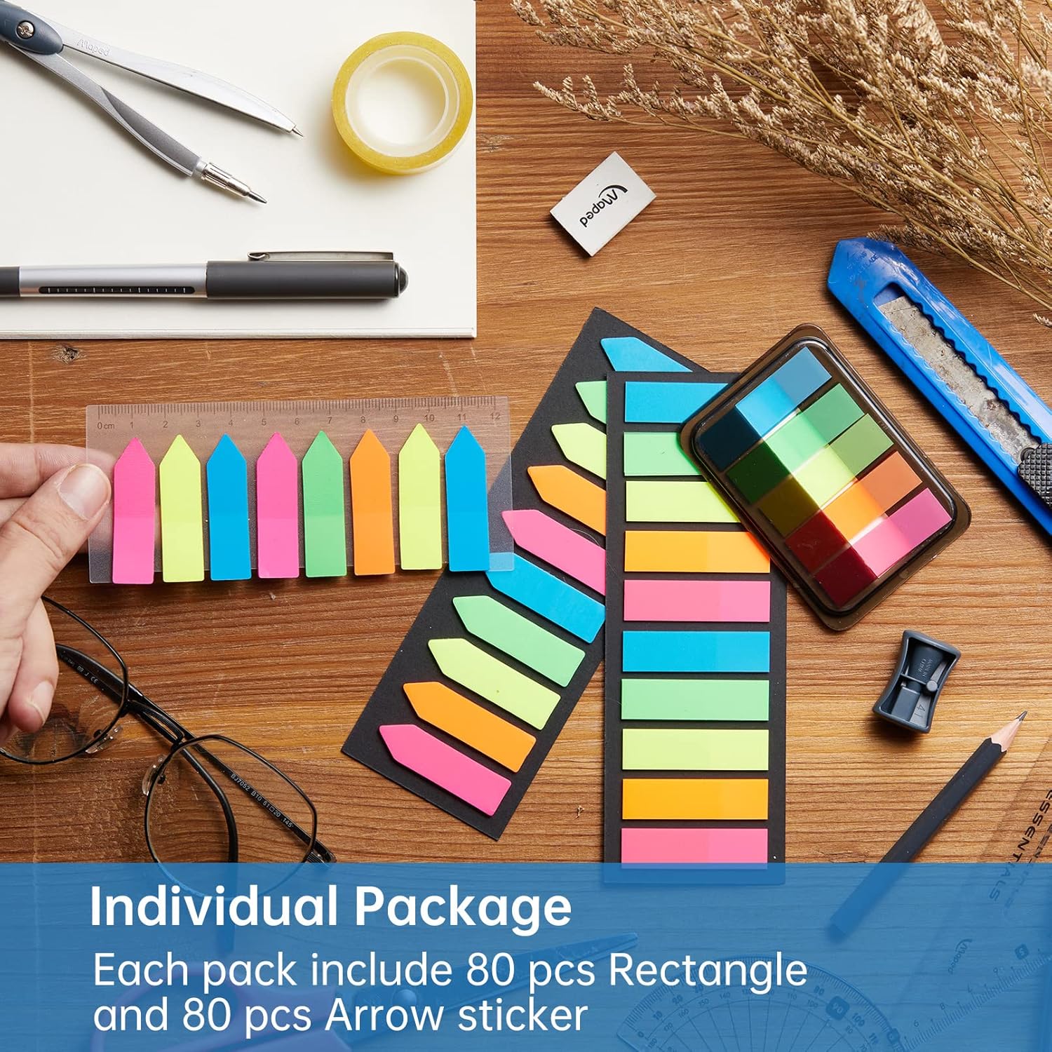 1600 Pcs Sticky Notes Flags,Fluorescent Sticky Tabs Translucent Sticky Note Flags,5Colors Index Tabs,Marker Bookmarks Text Highlighter Strips,Self-Adhesive Writable Labels,for Books(Arrow and Strip) : Office Products