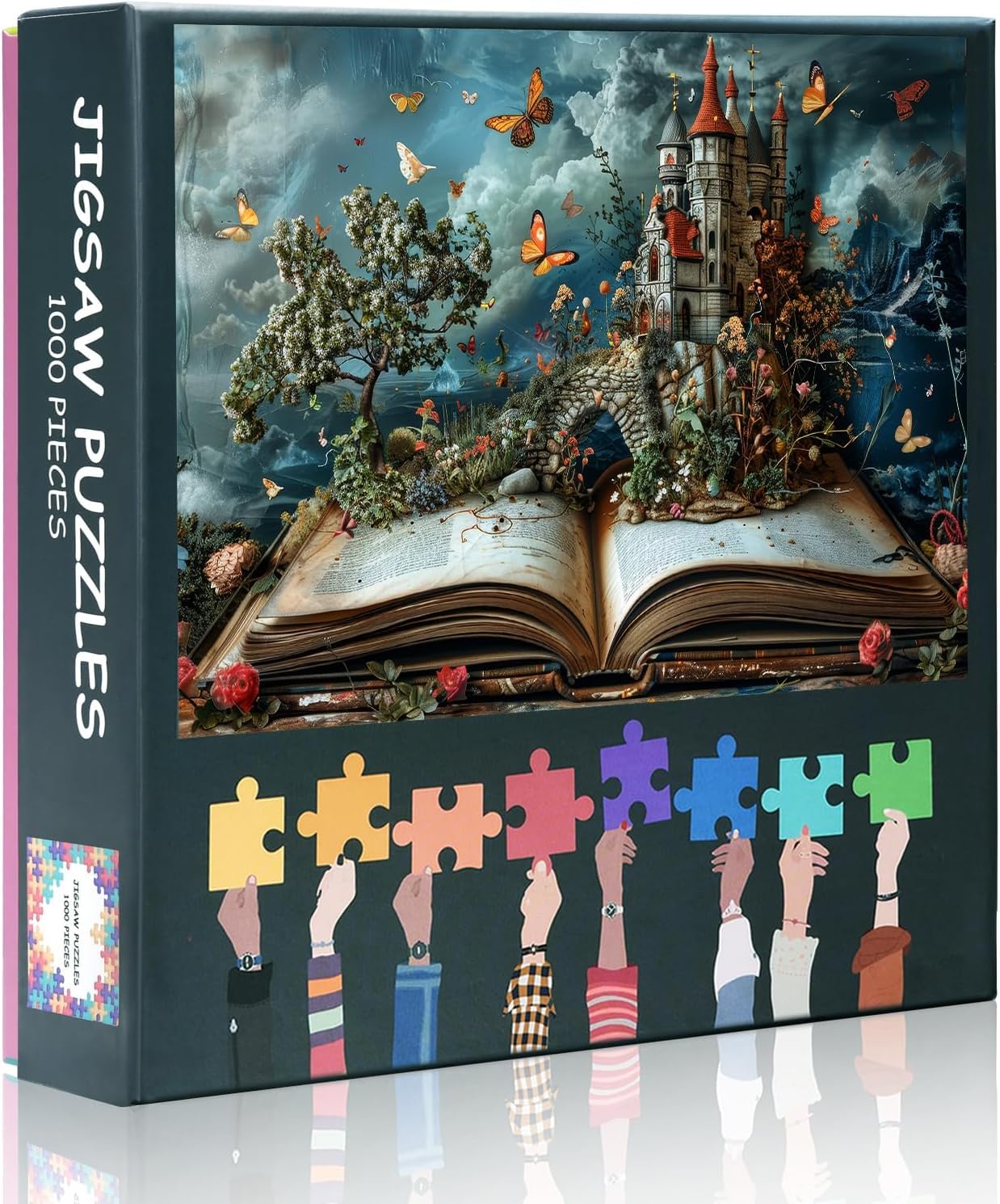 Jigsaw Puzzles for Adults Fantasy World Inside of The Book Puzzle Flowers Knowledge Butterfly Castle Puzzles for Adults 1000 Pieces-Landscape Challenge Impossible Games