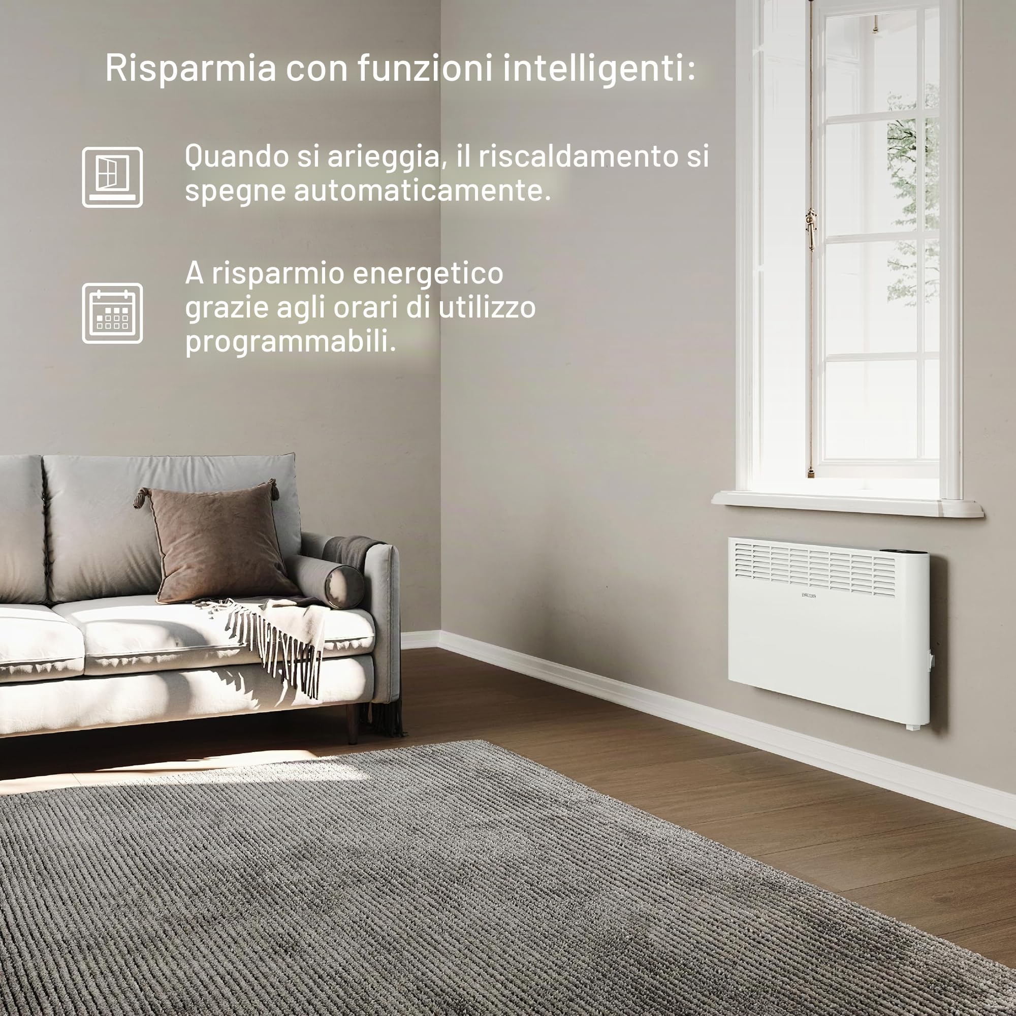 STIEBEL ELTRON Convettore da parete CNS 2000 Plus LCD, 2 kW per circa 25 m², certificato TÜV, display LCD, timer settimanale, riscaldamento elettrico a risparmio energetico, bianco, 205857