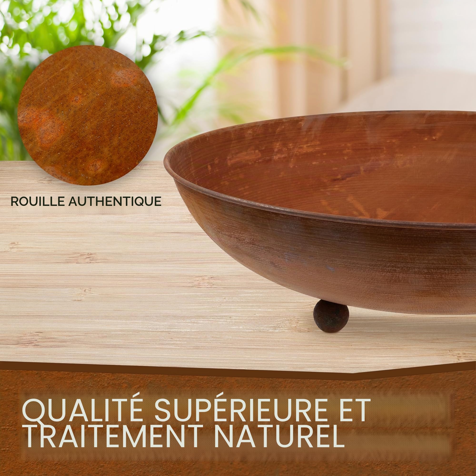Rostikal Cortenstahl Bol décoratif en métal sur pieds sphériques - Pour l'extérieur - Résistant aux intempéries - Pour jardin, balcon et terrasse - 53 cm - Rouille