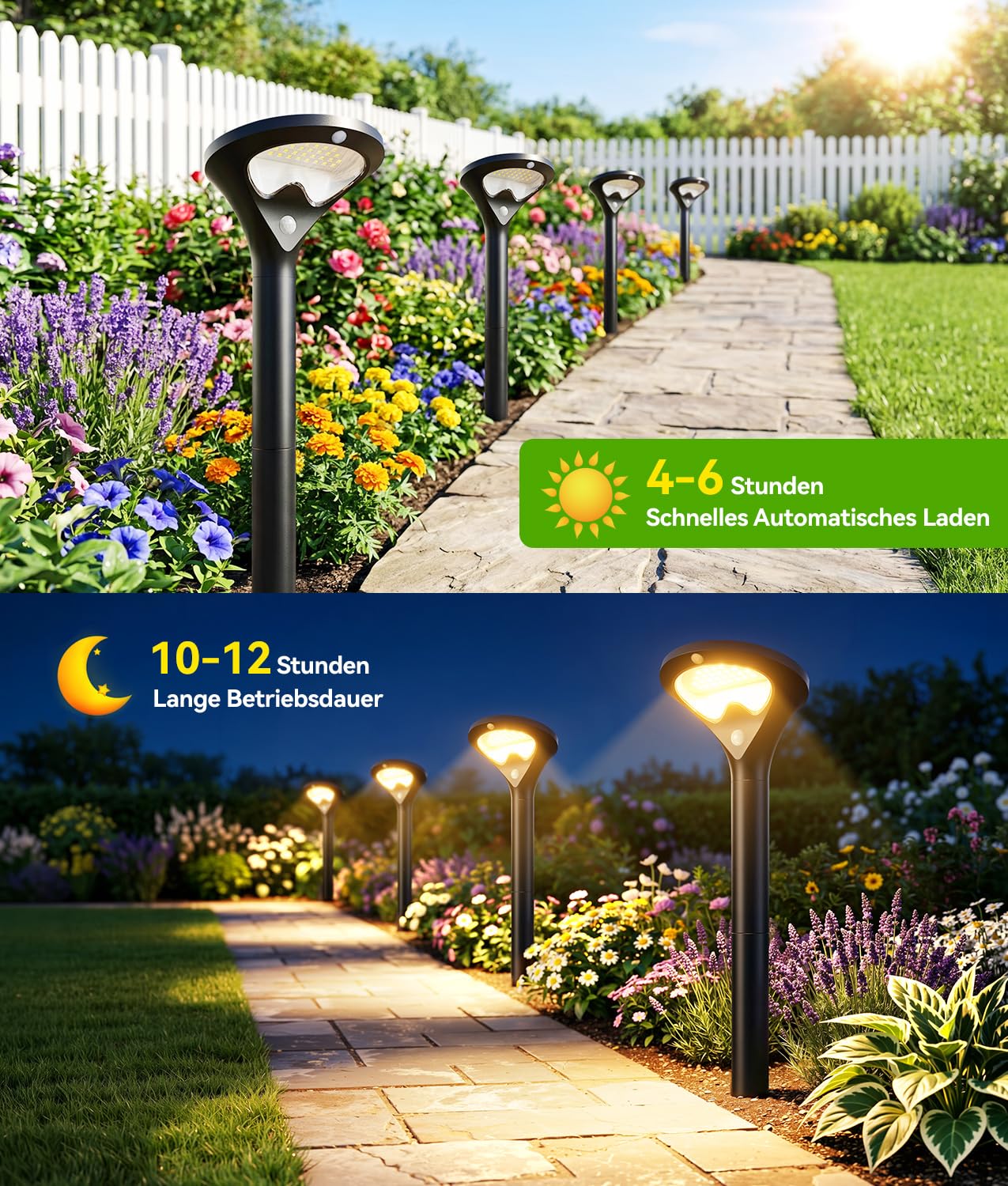 Solarlampen für Außen 6 Pack, Garten Solarleuchten mit Bewegungsmelder, 550LM Moderne 3 Lichtmodi, Helle 26 LEDs Warmweiß, IP65 Wasserdichte Solarleuchten für Außen, Hof, Rasen, Terrasse, Weg