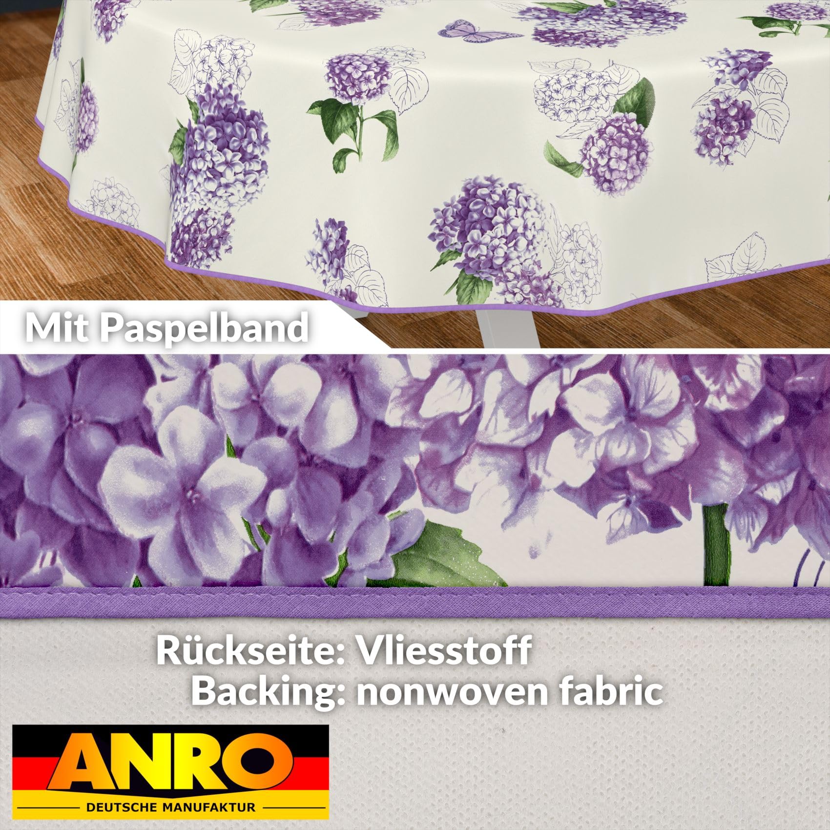 ANRO Tovaglia cerata lavabile 260 x 140 cm fiori lilla