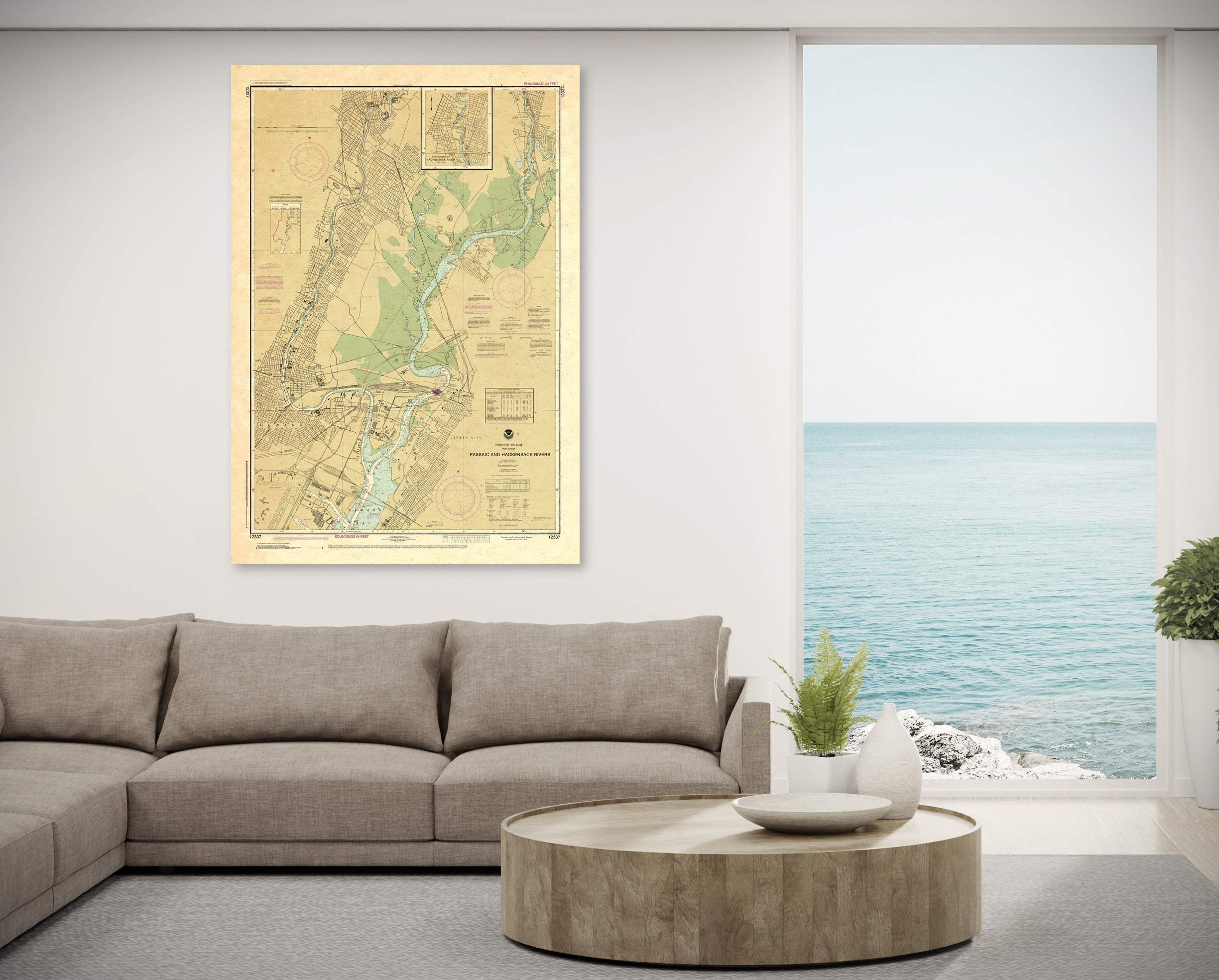 Paradise Cay Publications Antiqued NOAA Chart 12337: Passaic and Hackensack Rivers
