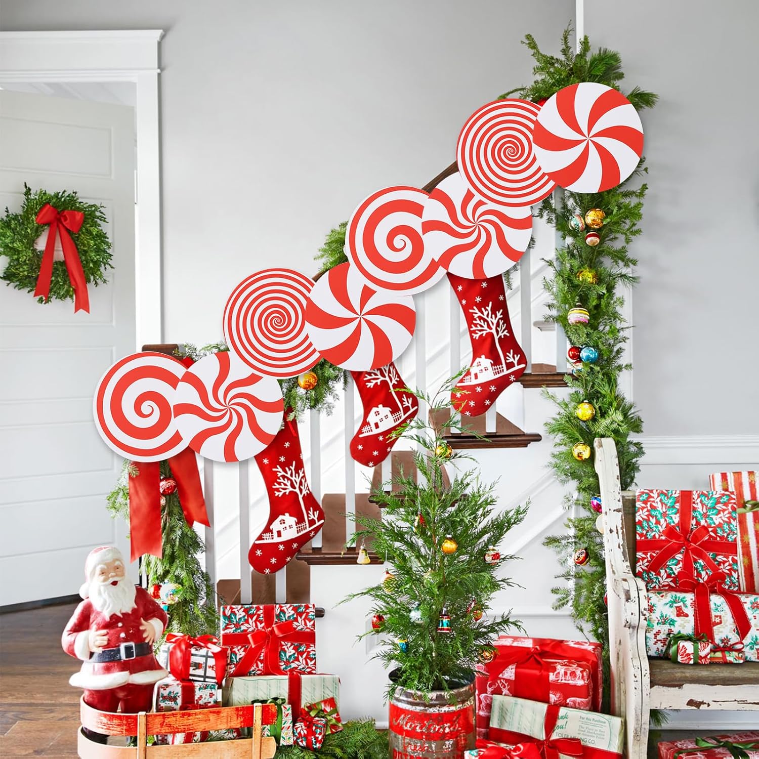 12Pcs Christmas Decorations Indoor Tree Picks Christmas Candy Lollipop Ornament Large Red White Peppermint Lollipop Xmas Picks for Xmas Tree Topper Home Office Holiday Party Vase Decor - Image 5