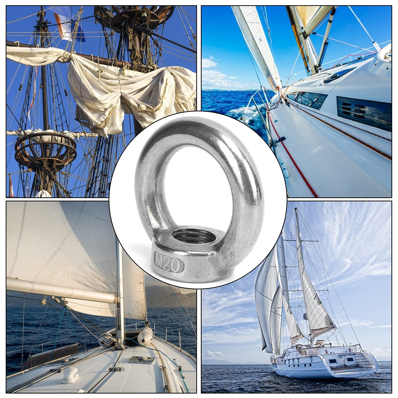 Tuercas de ojo, 2 piezas Anillo de elevación de acero inoxidable Tuercas roscadas hembra Tuerca de bucle Tuerca de tornillo de ojo Forma de Anillo Hembra Sujetador para yates barcos a motor barcos