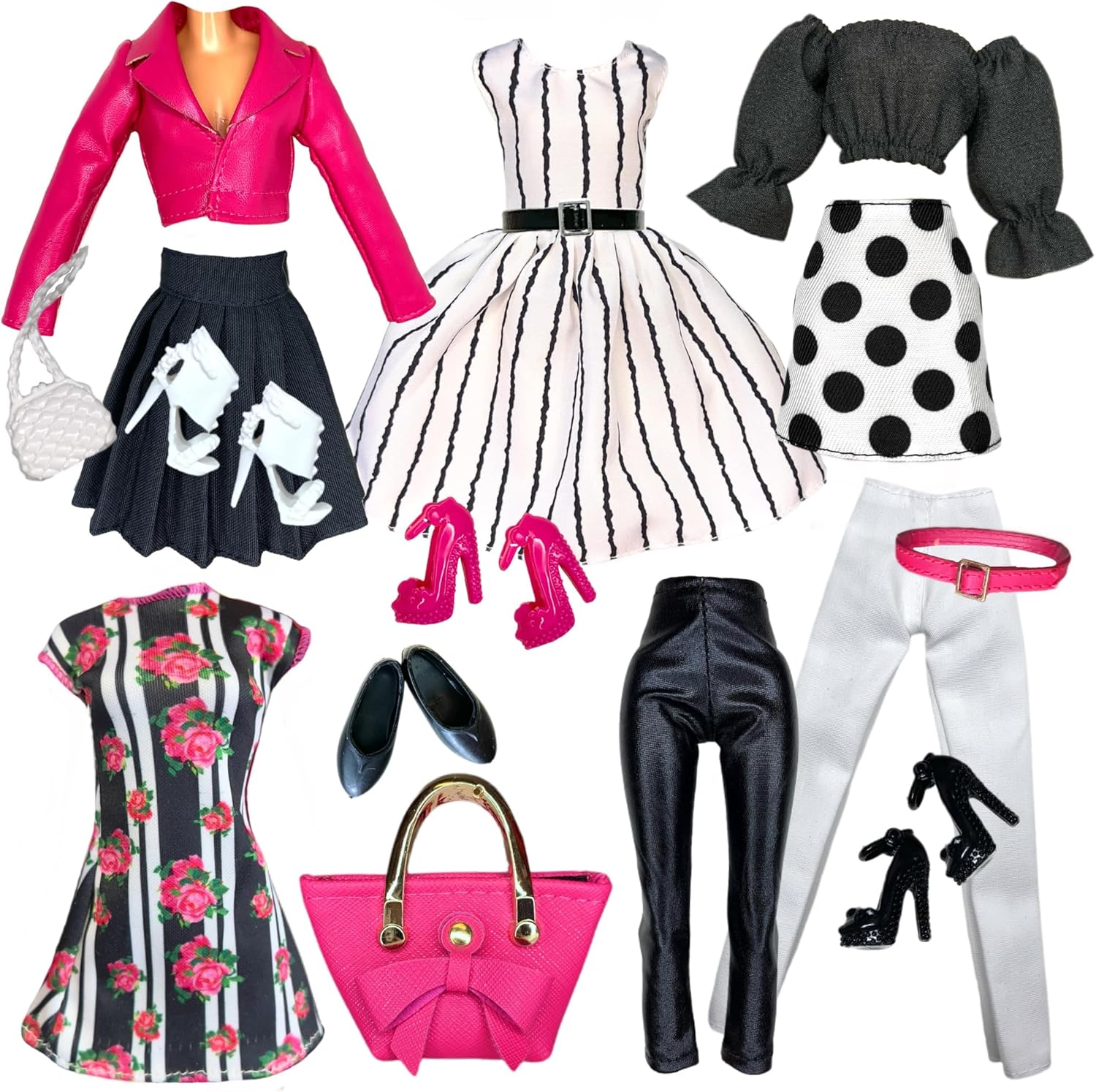 Eledoll Clothes Deluxe Fashion Pack for 11.5 inch Doll Boss Lady III Elegant Fuchsia Pink Leather Jacket Set