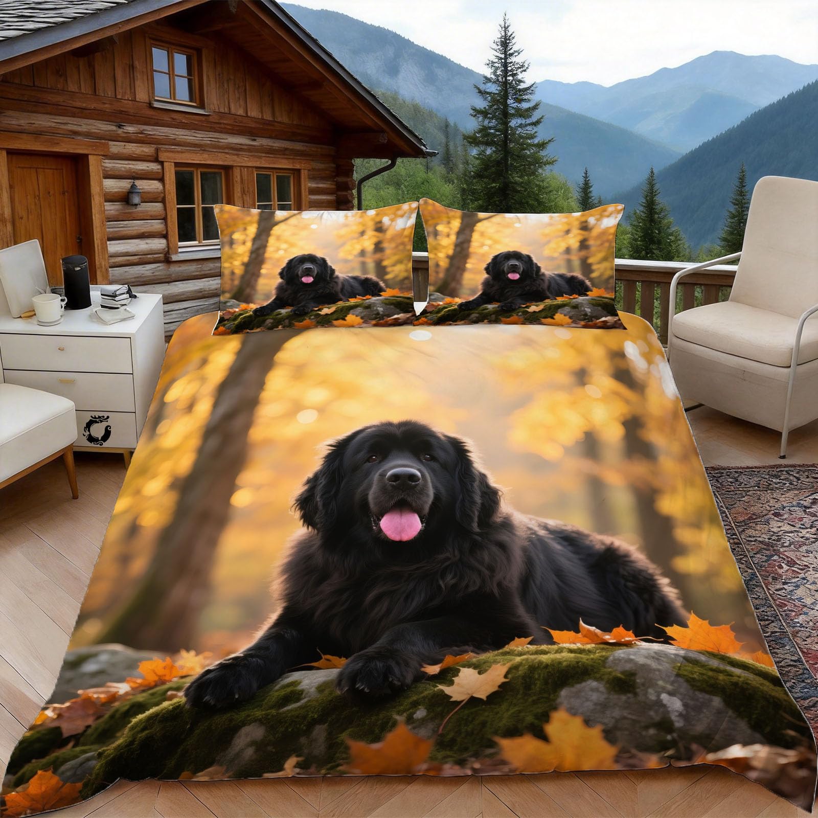 Housse de couette 240x260 chien noir pour chambre style nature