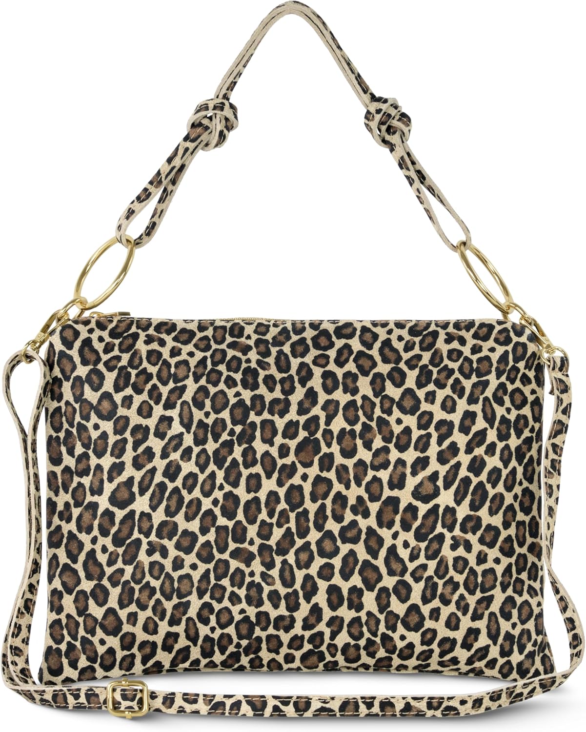 Italian Genuine Suede Shoulder Bag for Women | Rectangular Slim Handbag with Zipper, Top Handle & Crossbody Strap