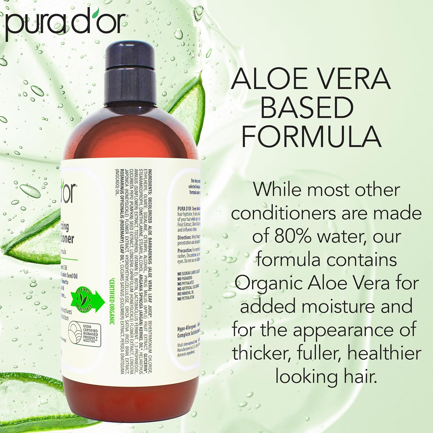 PURA D'OR Deep Moisturizing Biotin Conditioner Thickens, Softens, & Moisturizes Dry, Frizzy, Damaged Hair w/Argan Oil, Pumpkin, Rosemary, Honeysuckle, Vitamin E, Men & Women, 24oz - Image 3