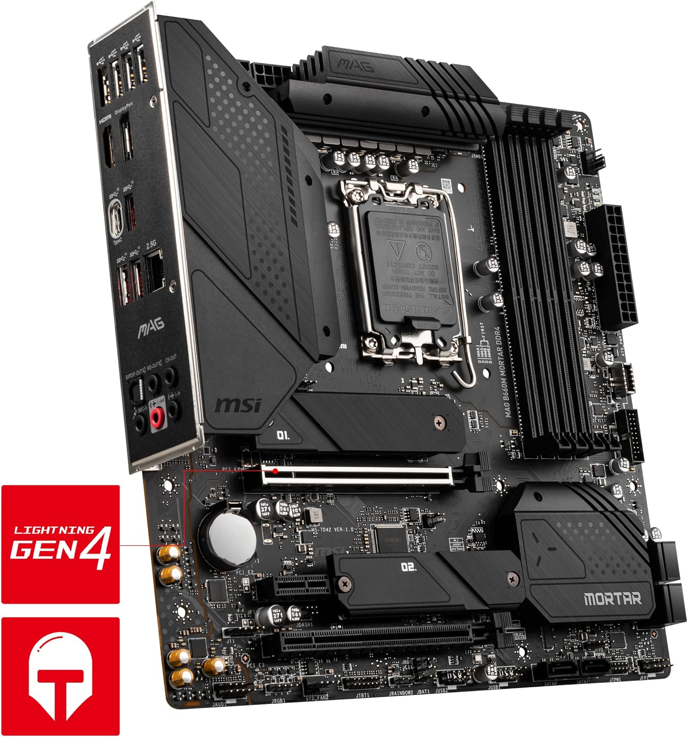 MSI MAG B660M Mortar DDR4 Motherboard with Copper PCB and cooling features highlighted
