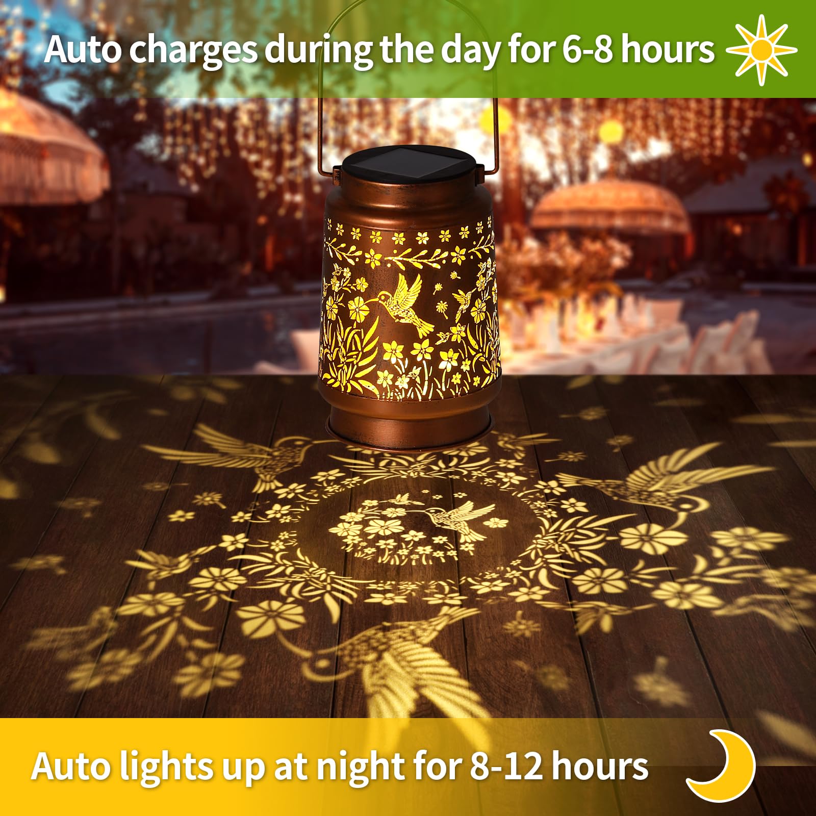 Hummingbird Solar Lanterns Outdoor Waterproof,Garden Decor Metal Hanging Decorative Solar Lights,Mothers Day Gifts,Birthday Gifts for Women Mom Grandma，Gardening Gifts for Yard, Patio, Lawn, Tabletop