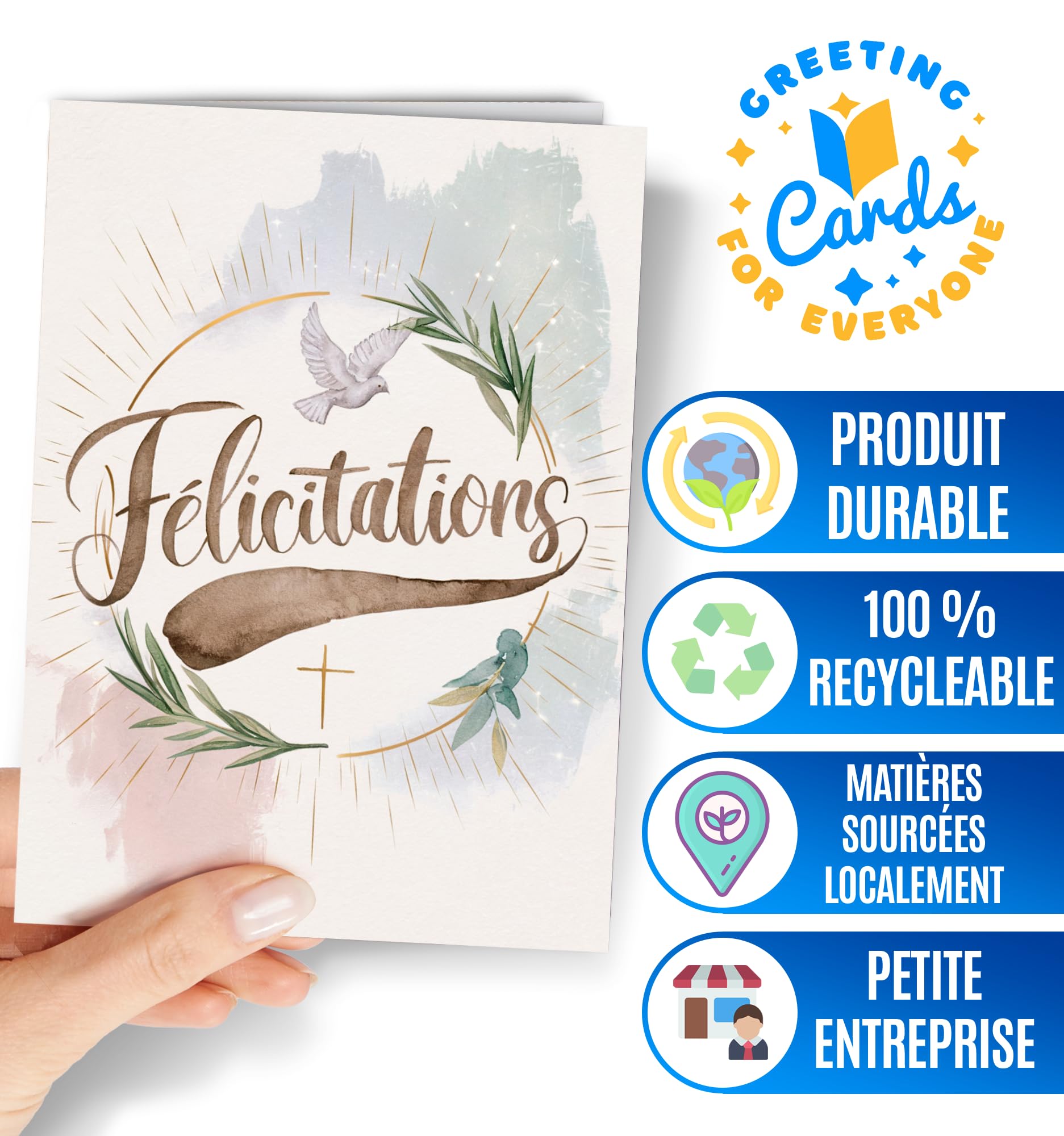 Carte de Baptême Fille ou Garçon - Cartes de Vœux Religieuse avec Enveloppe - Cadeau de Cérémonie