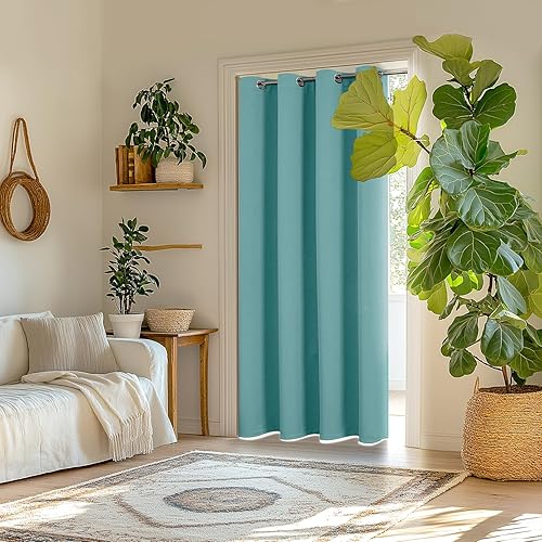Miniatura 2 de ChrisDowa - Cortinas opacas para puertas y armarios, separadores de habitación temporales con aislamiento térmico, 1 panel, aguamarina, 42 x 80